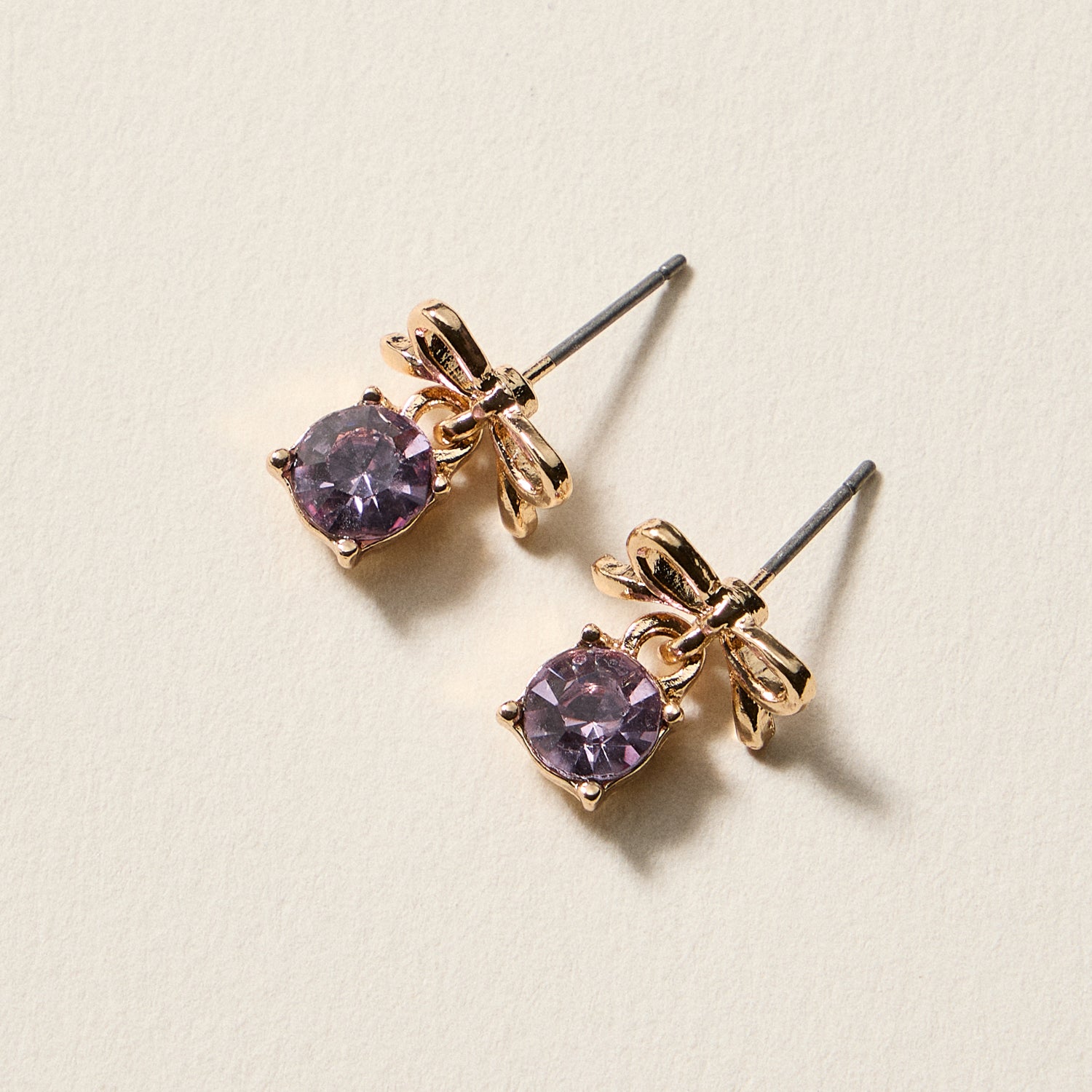 Birthstone Bow Stud Earrings – Dainty Gemstone Post Earrings with Bow Detail