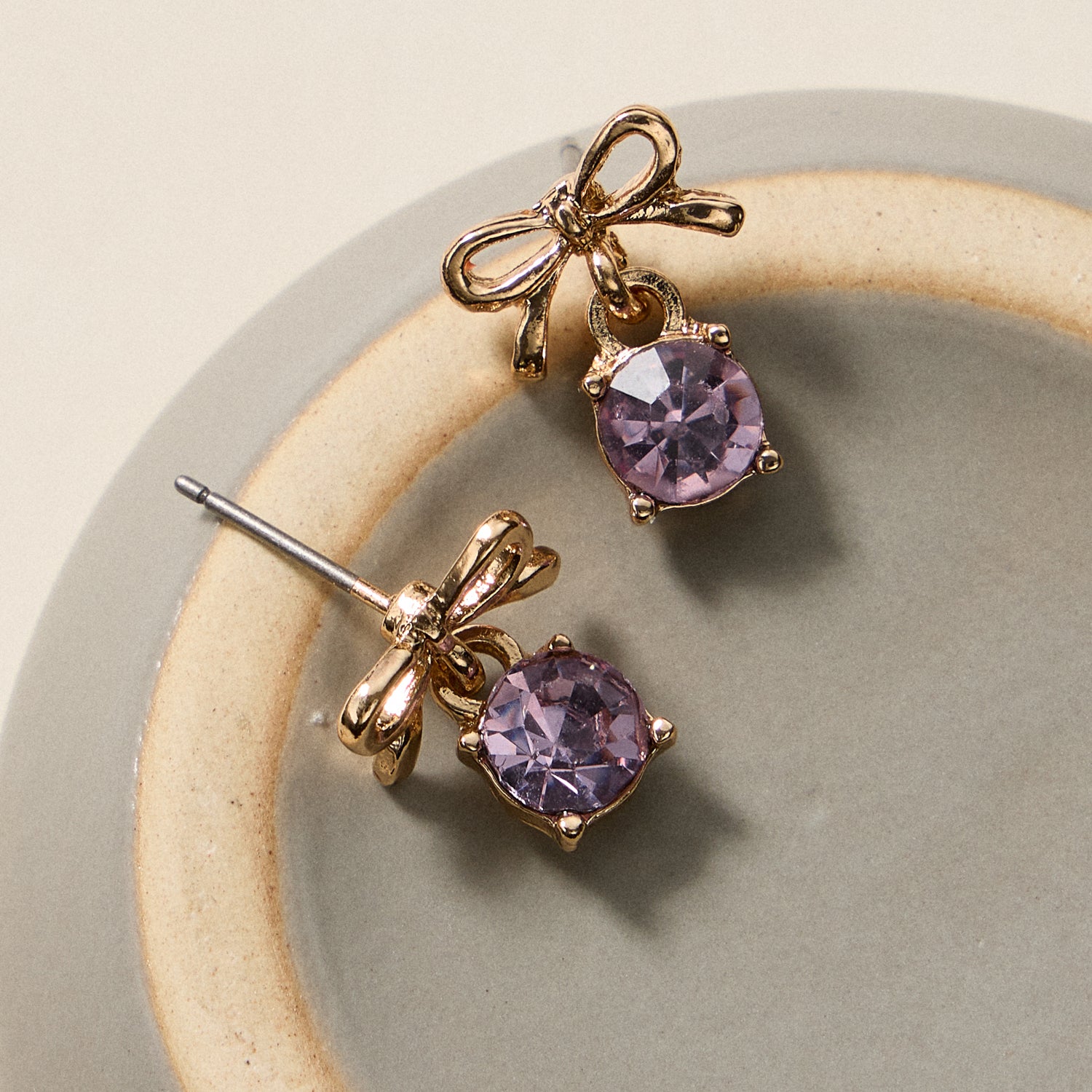 Birthstone Bow Stud Earrings – Dainty Gemstone Post Earrings with Bow Detail