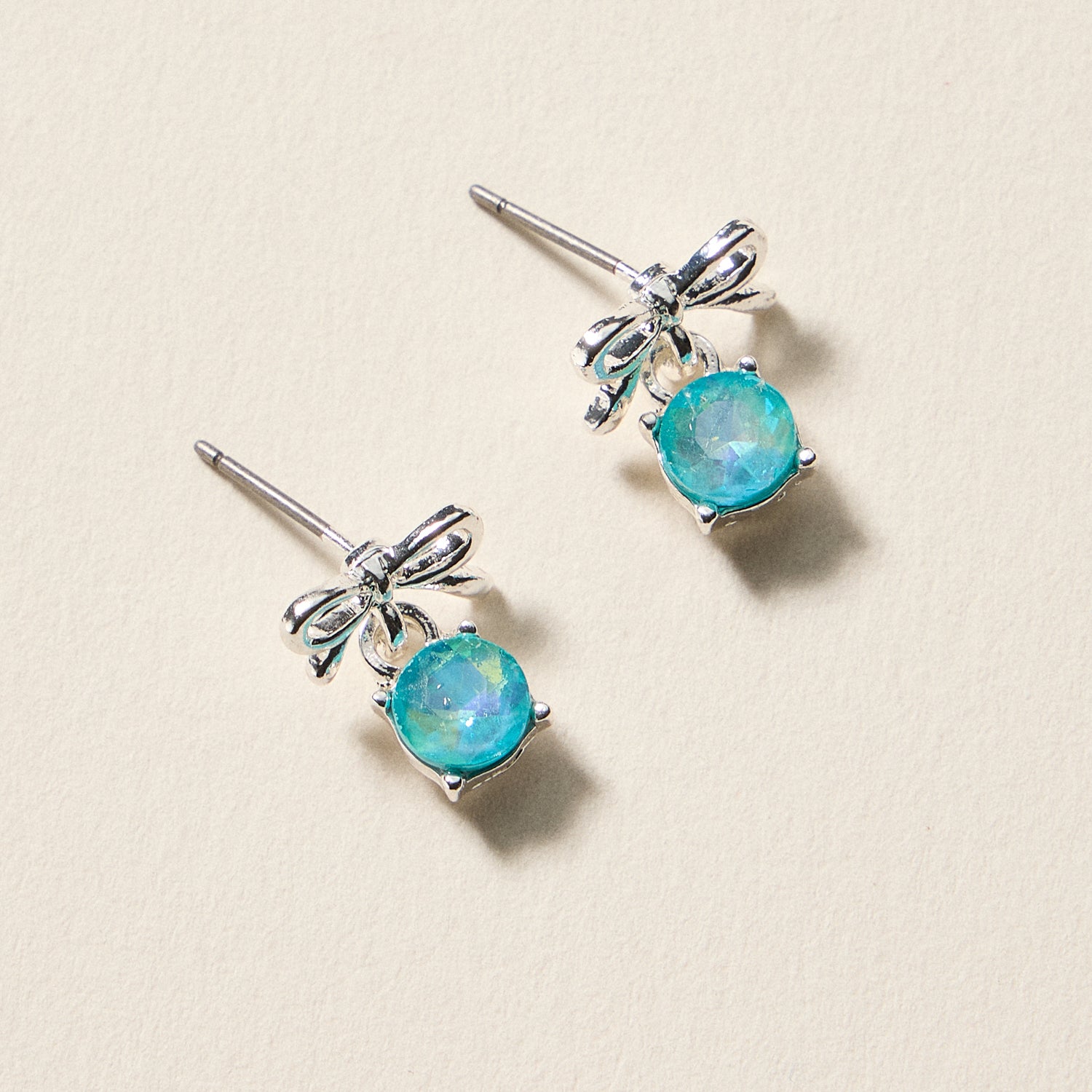 Birthstone Bow Stud Earrings – Dainty Gemstone Post Earrings with Bow Detail