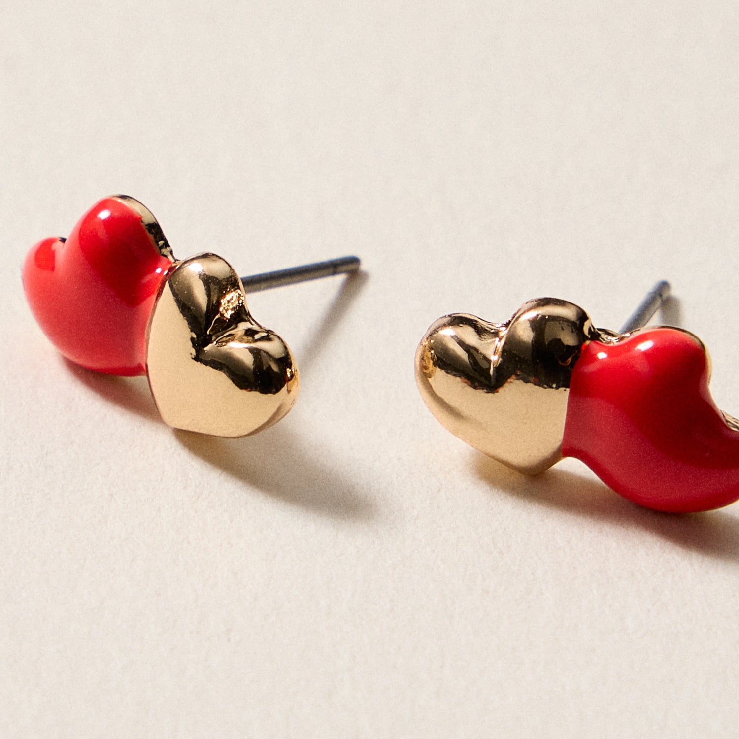 Double Heart Stud Earrings – Cute Enamel & Gold Heart Posts for Valentine’s Day