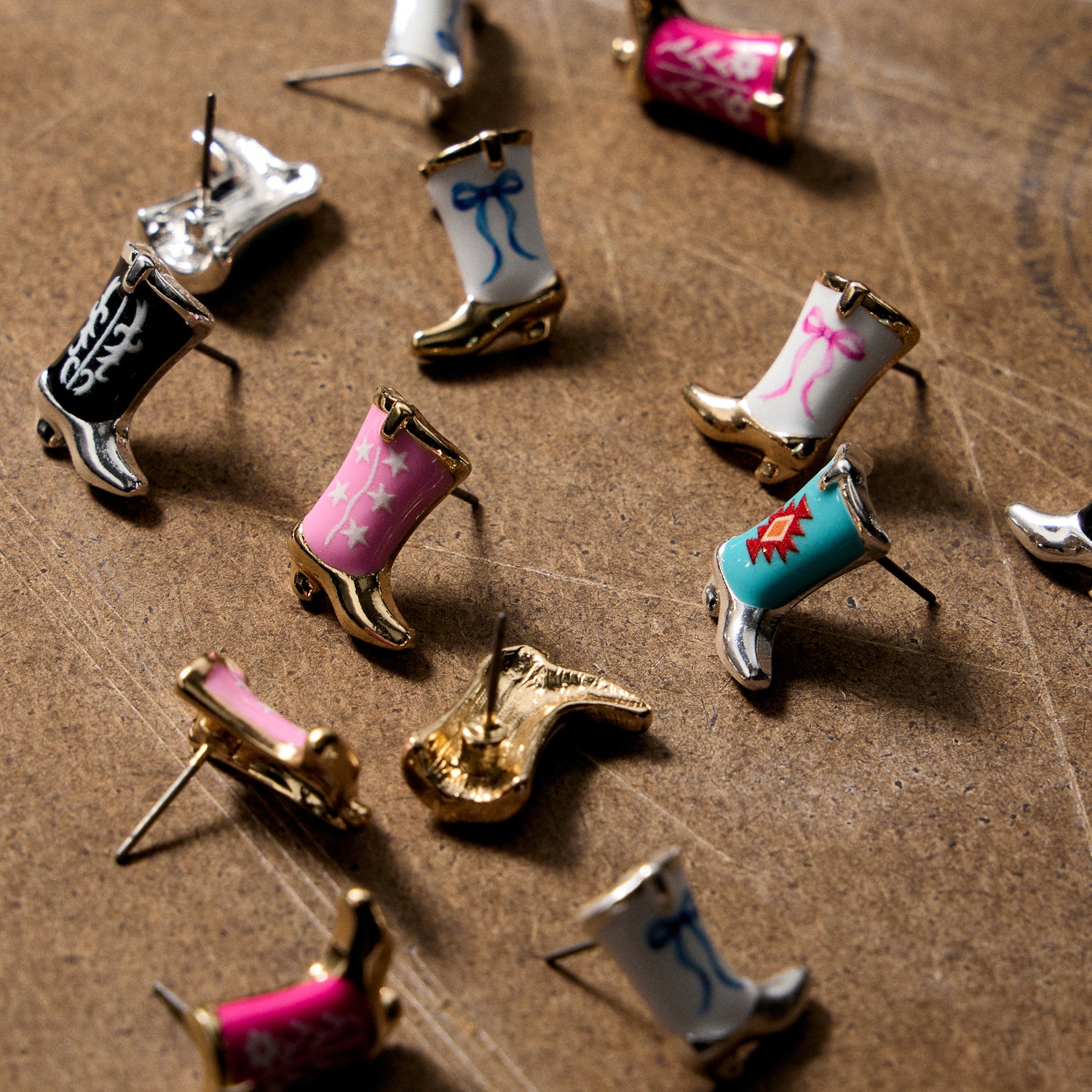 Mini Western Cowboy Boot Enamel Stud Earrings β Assorted Colors & Patterns - Frem