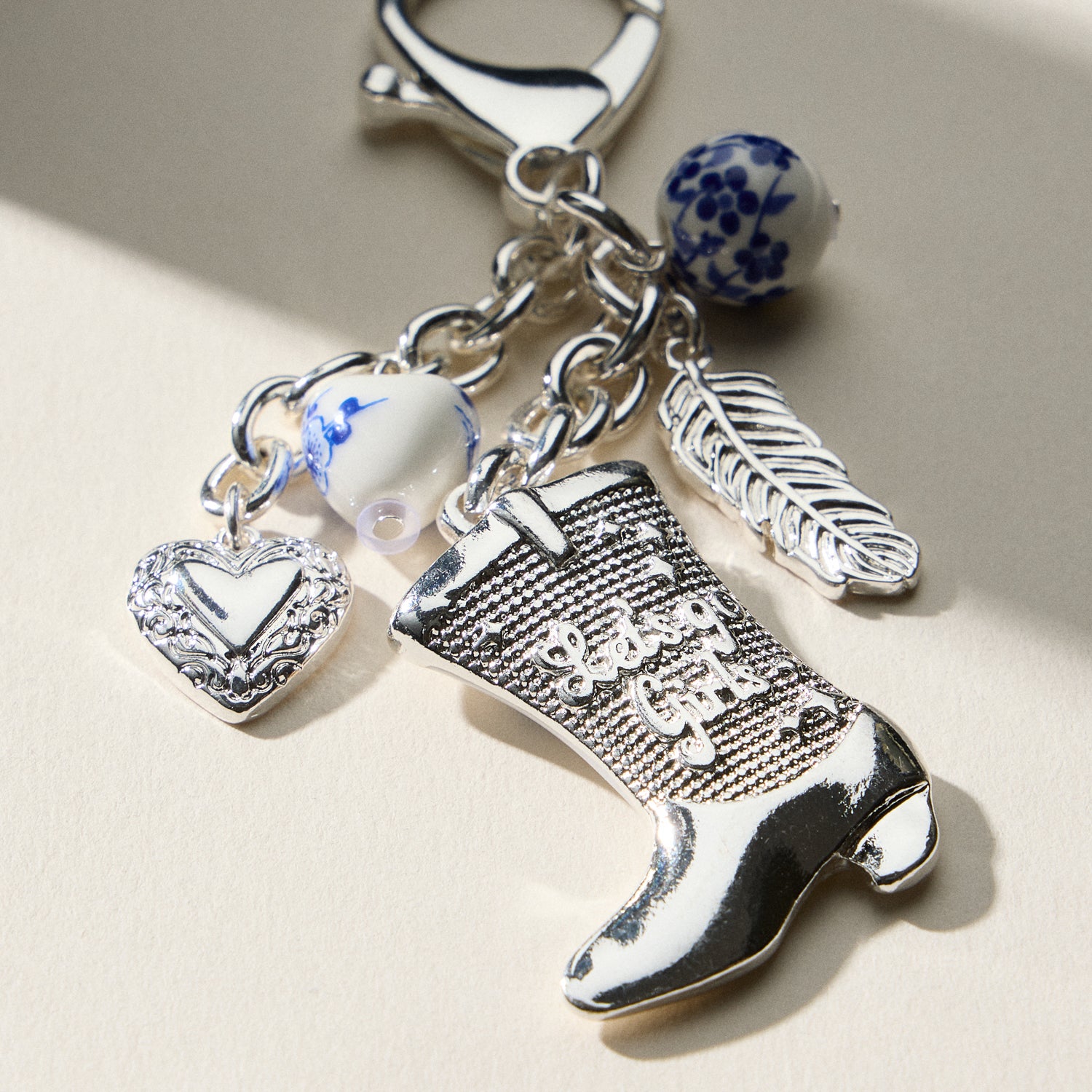 Western Cowgirl Boot Charm Ceramic Beads Keychain