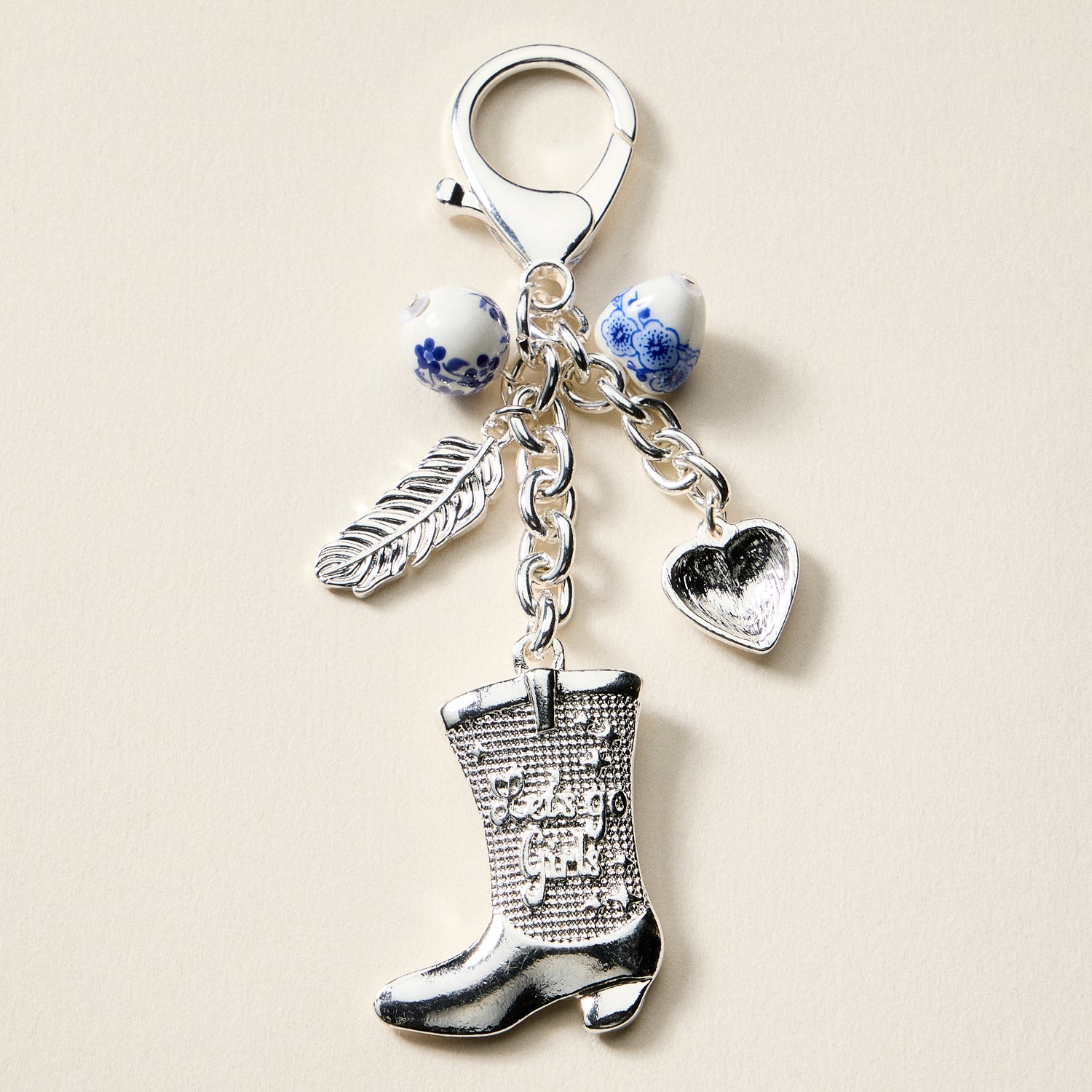 Western Cowgirl Boot Charm Ceramic Beads Keychain - Frem