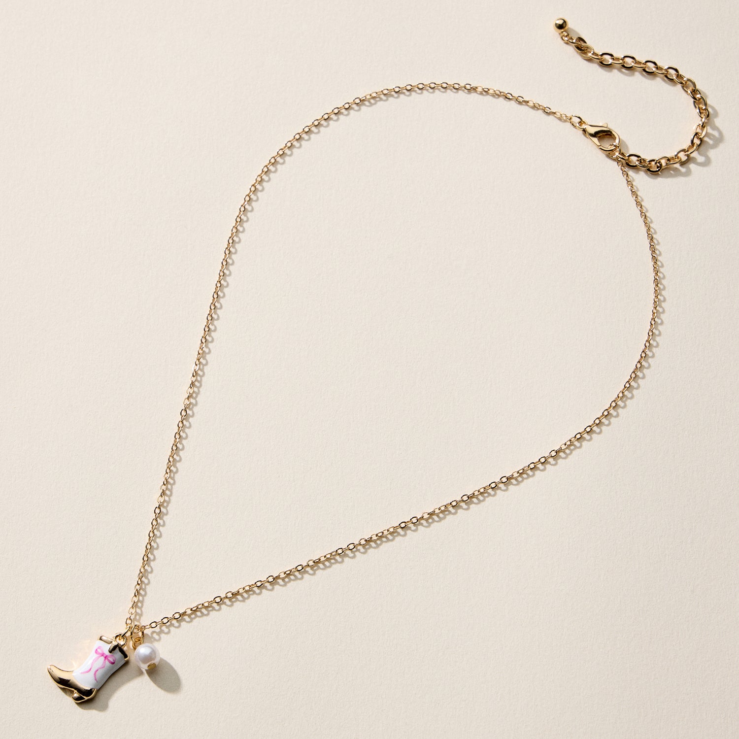 Boot Enamel Necklace – Cowboy Boot Pendant with Printed Detail & Pearl Accent - Frem