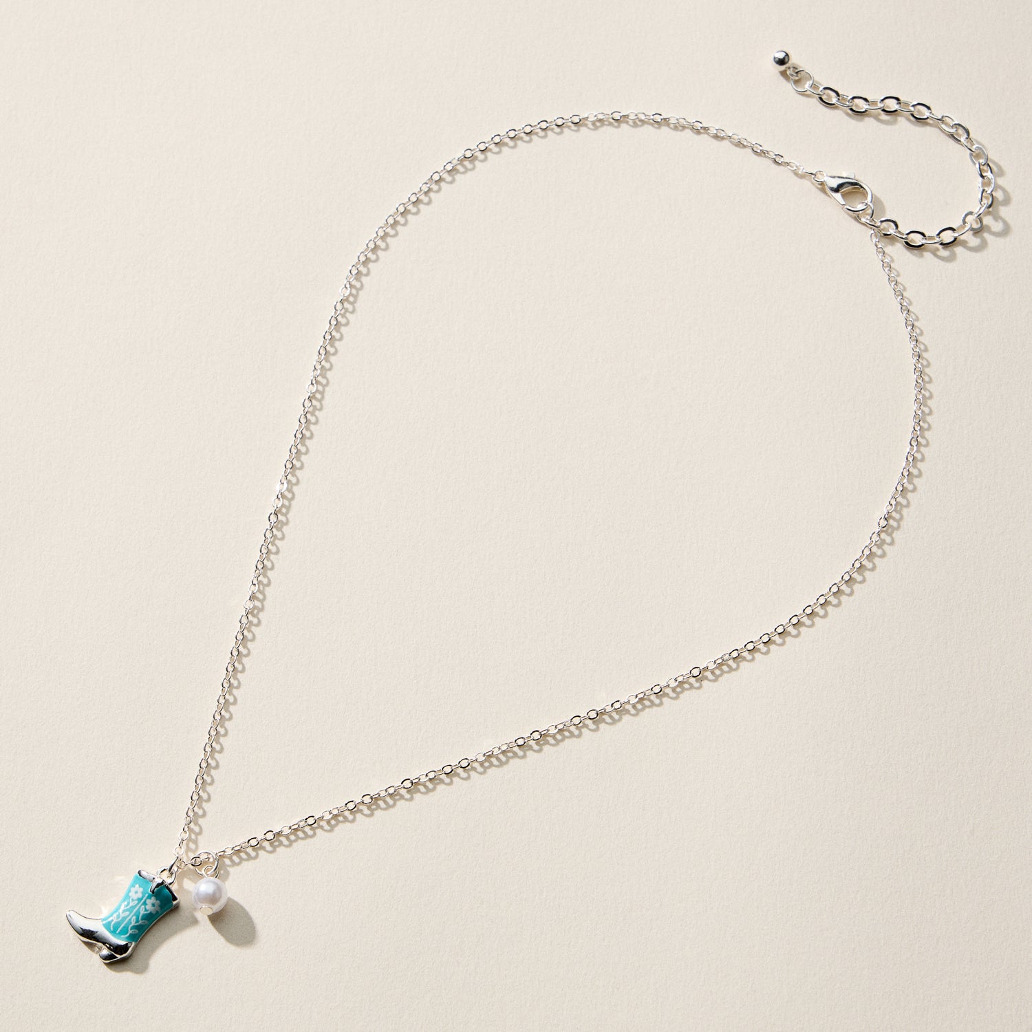 Boot Enamel Necklace – Cowboy Boot Pendant with Printed Detail & Pearl Accent - Frem