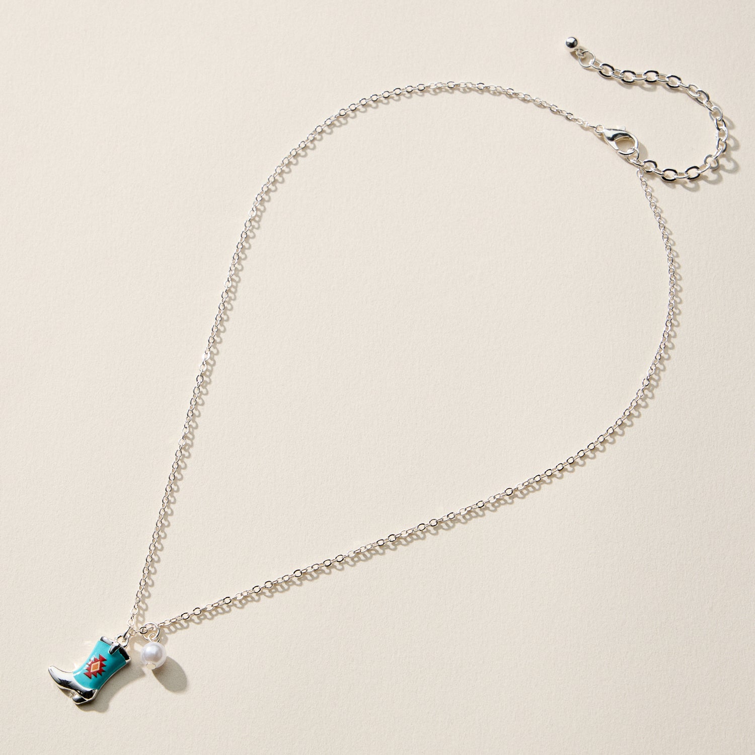 Boot Enamel Necklace – Cowboy Boot Pendant with Printed Detail & Pearl Accent - Frem