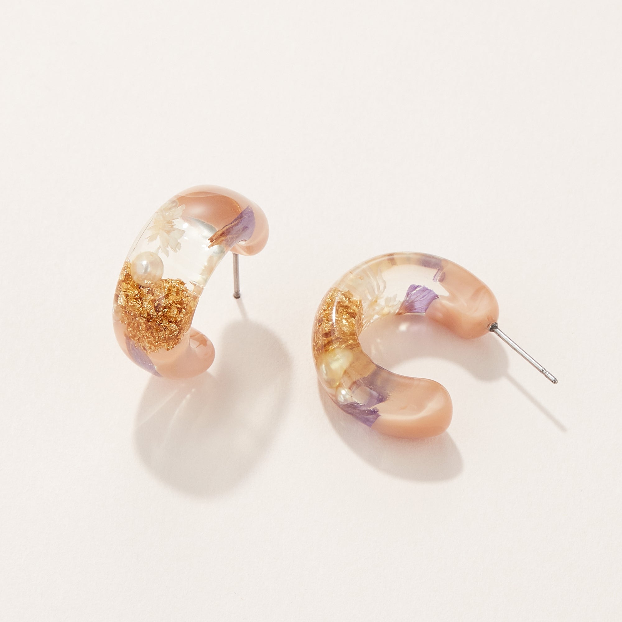 Pressed Flower Gold Foil Hoop Earrings