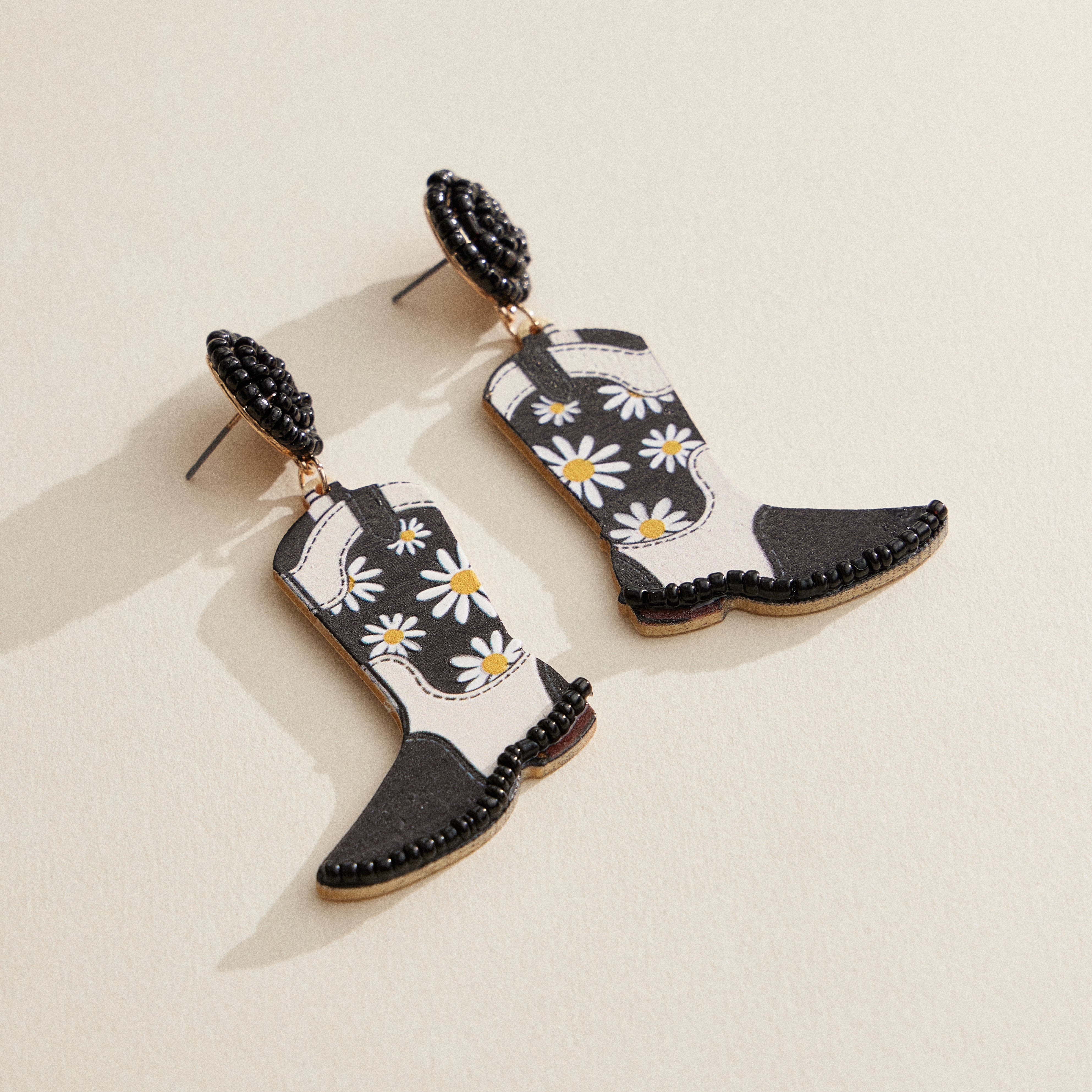 Wooden Western Boots Earring