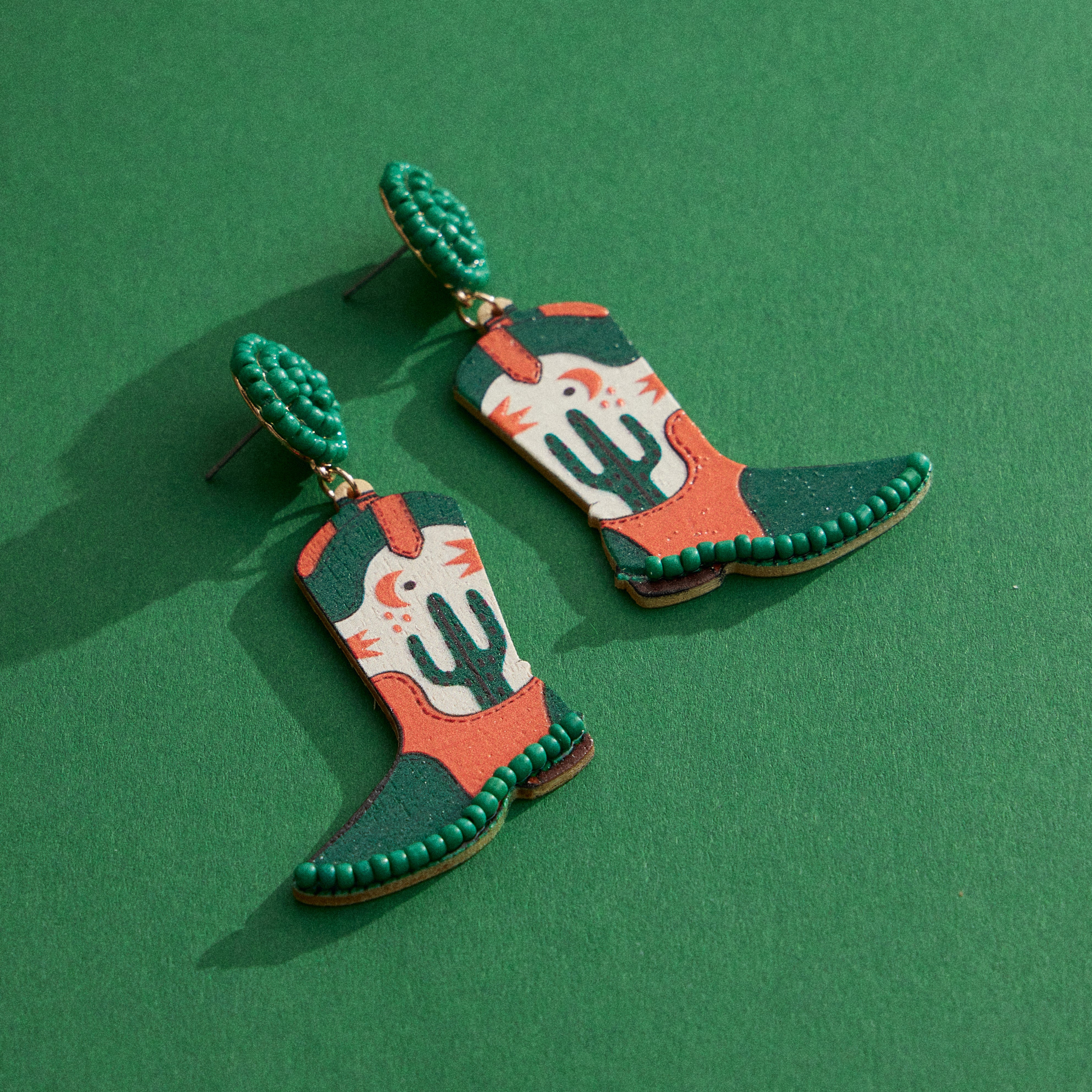 Wooden Western Boots Earring