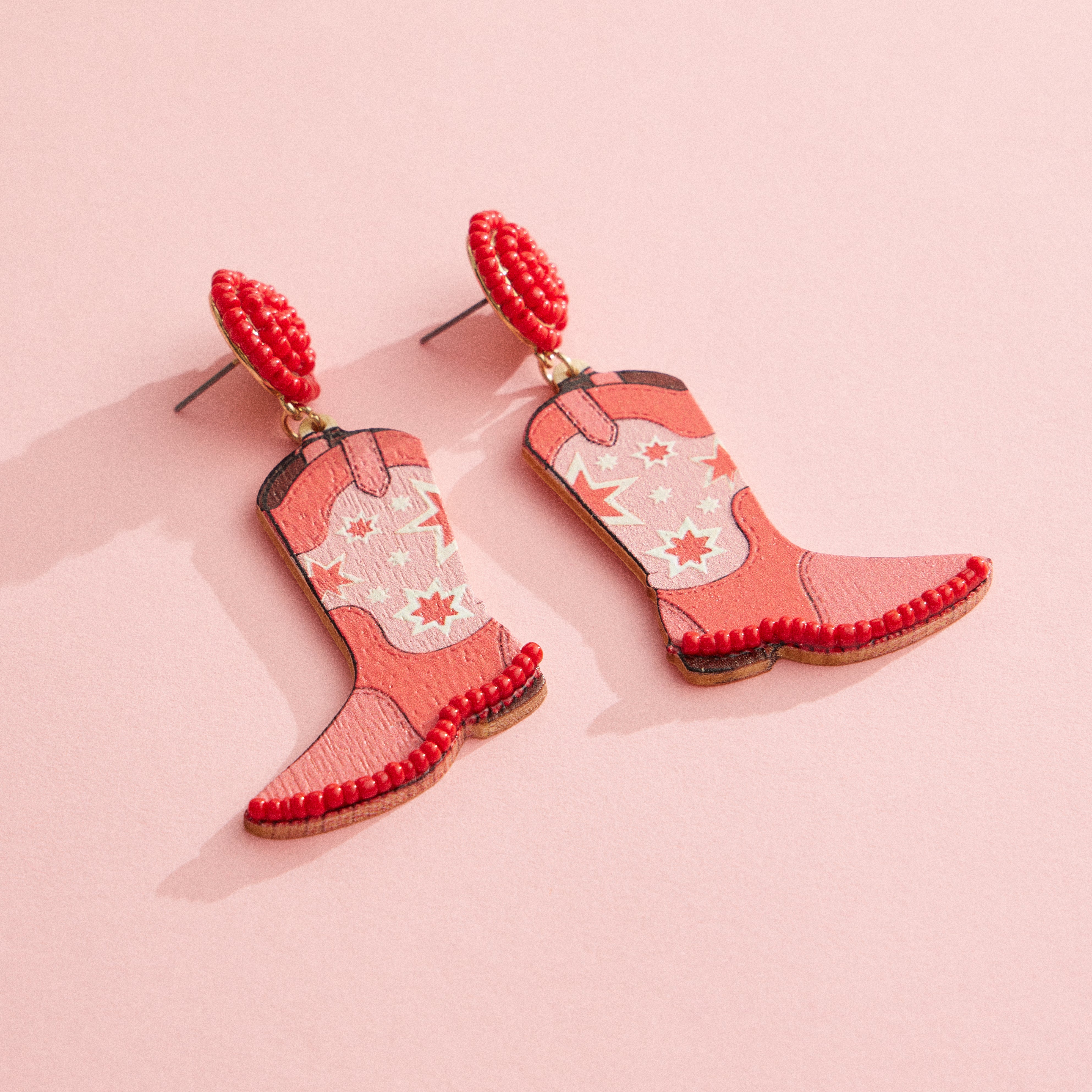 Wooden Western Boots Earring