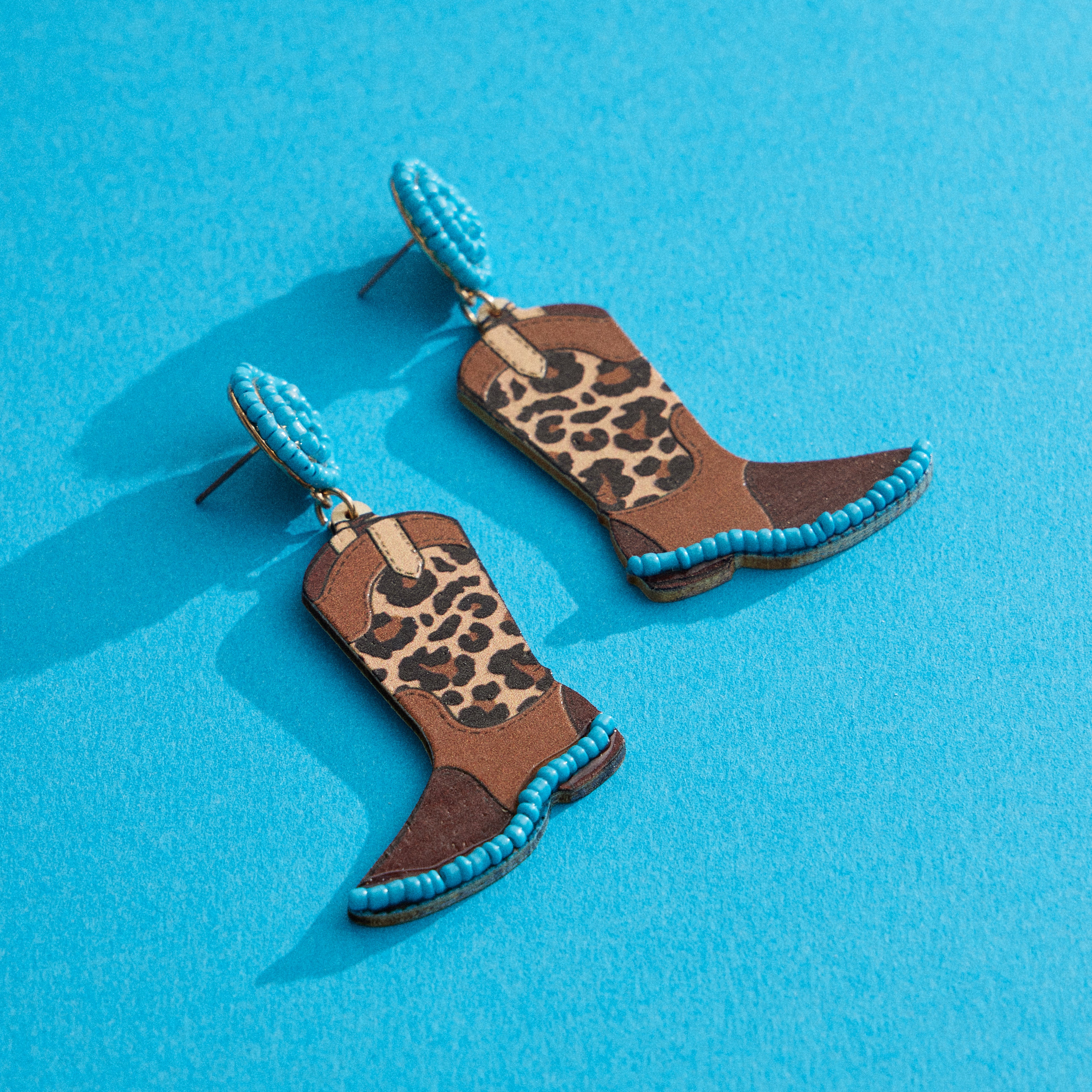 Wooden Western Boots Earring