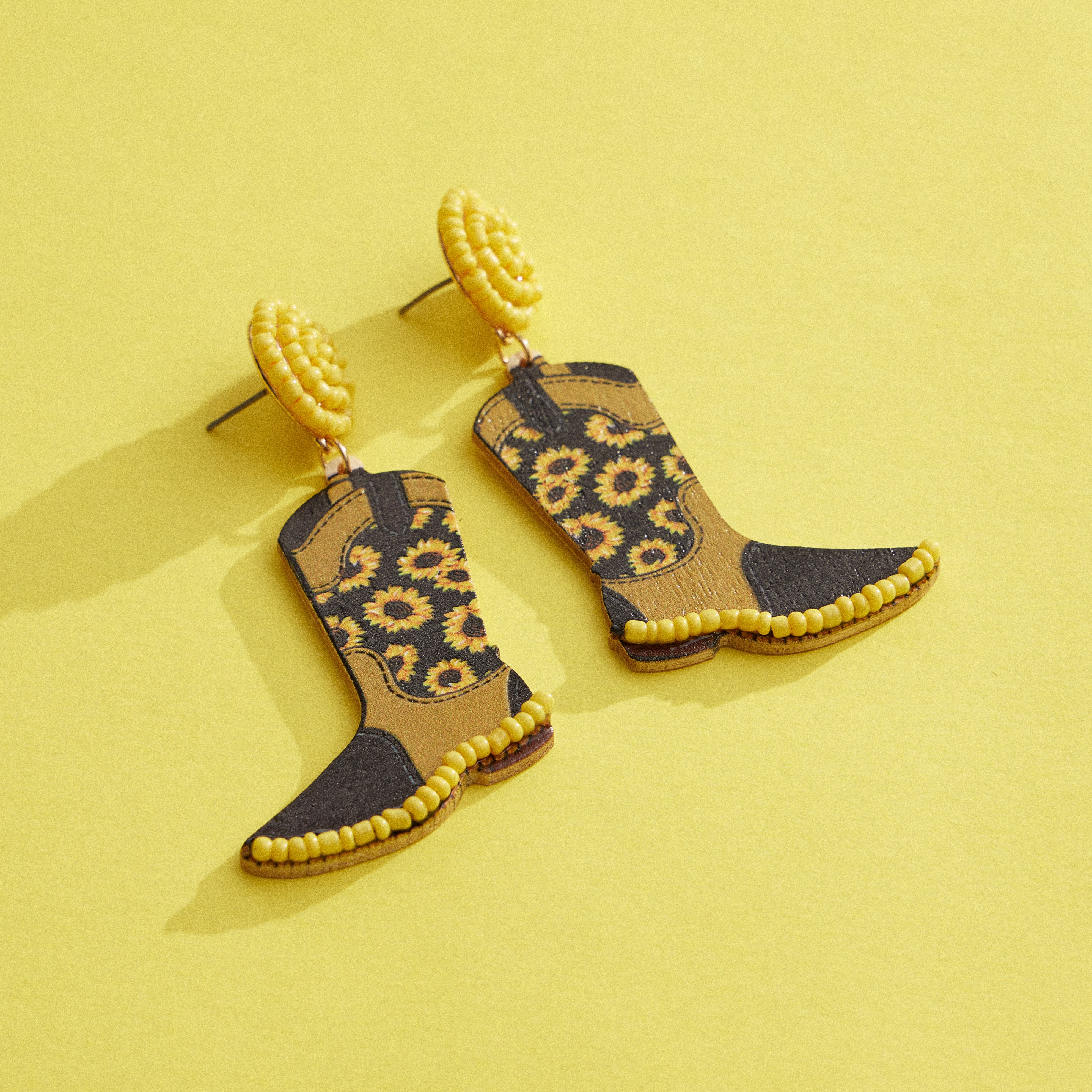 Wooden Western Boots Earring
