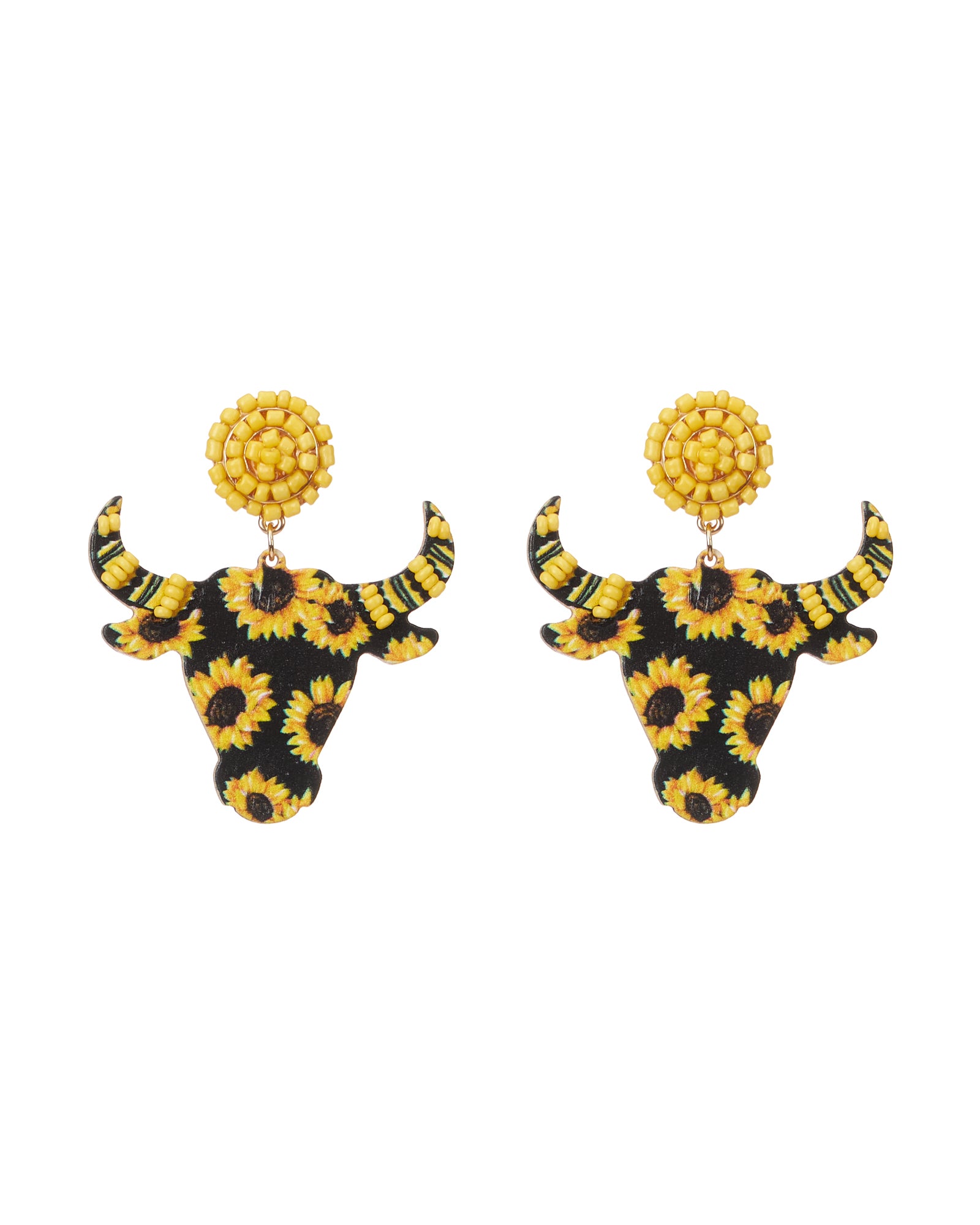WOODEN COW HORNED HEAD EARRINGS