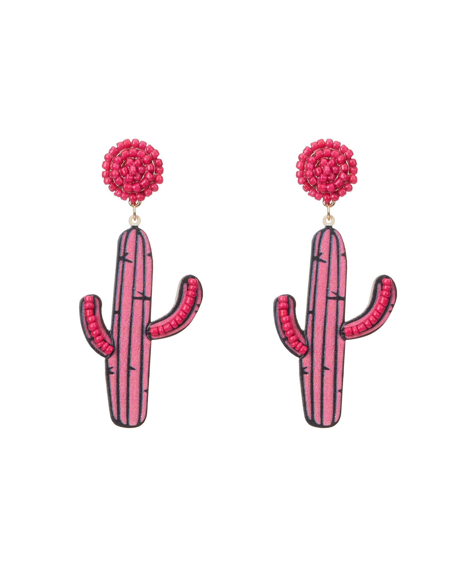 Colored Wooden Cactus Earrings