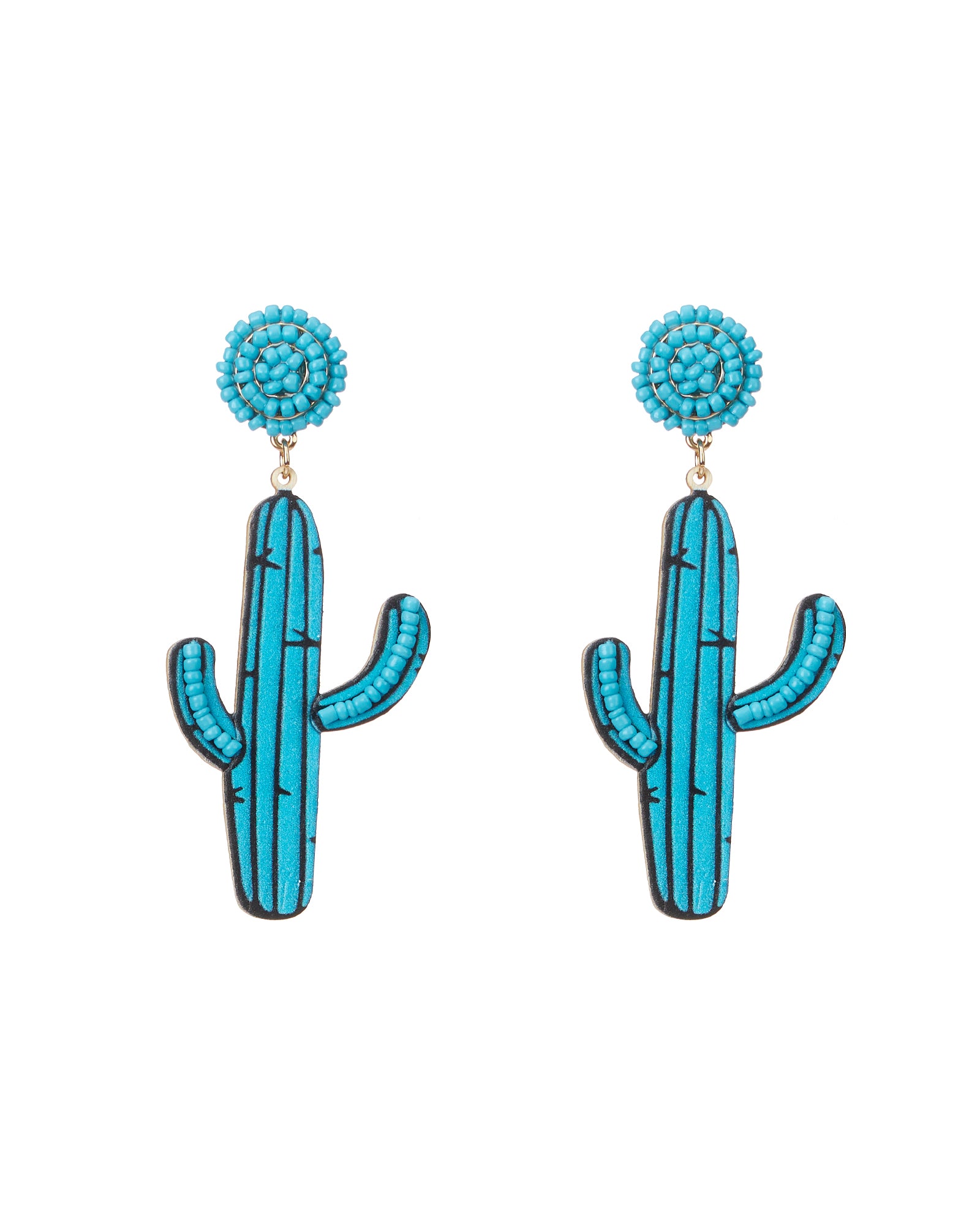 Colored Wooden Cactus Earrings