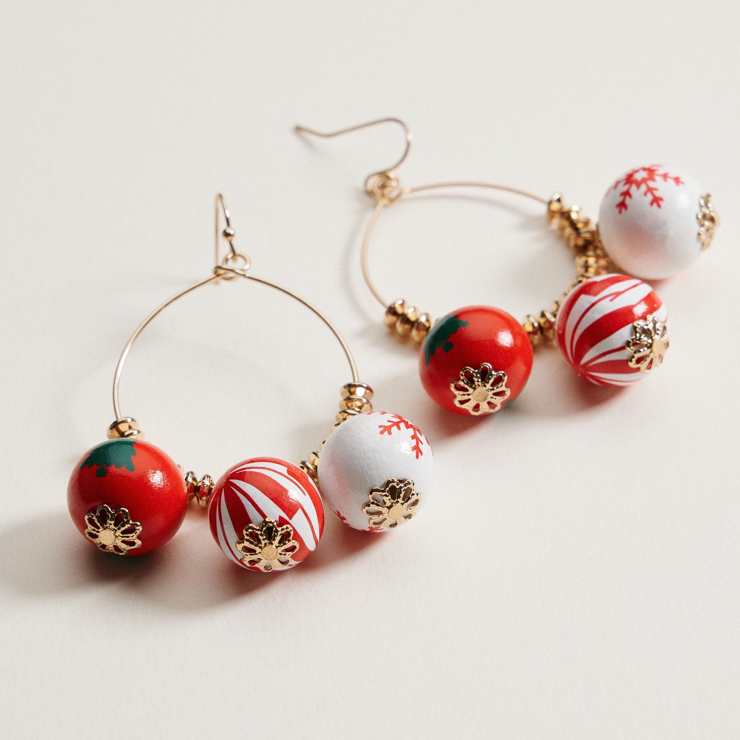 Wood Bead Hoop Christmas Earrings | Ornament Drop Earrings