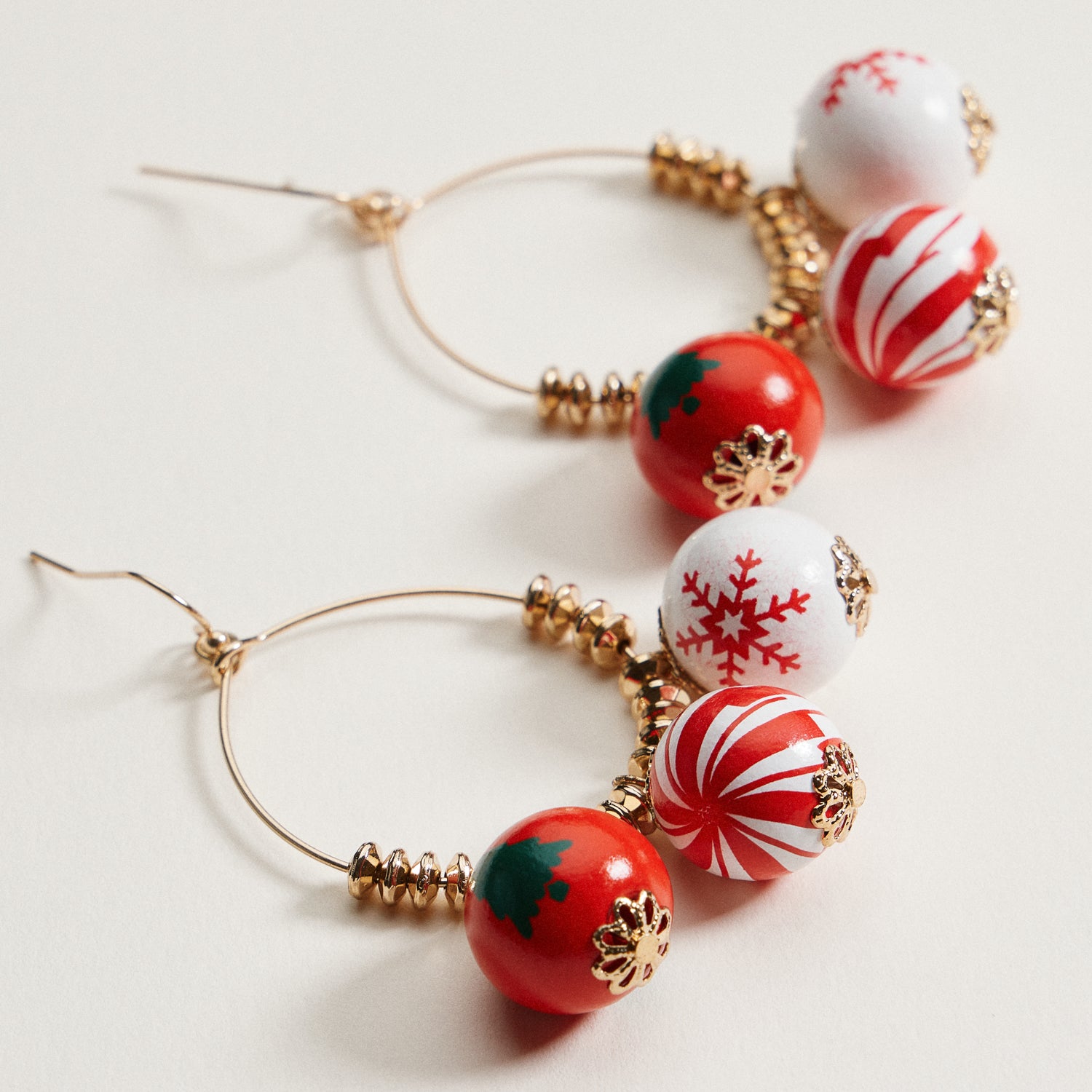 Wood Bead Hoop Christmas Earrings | Ornament Drop Earrings