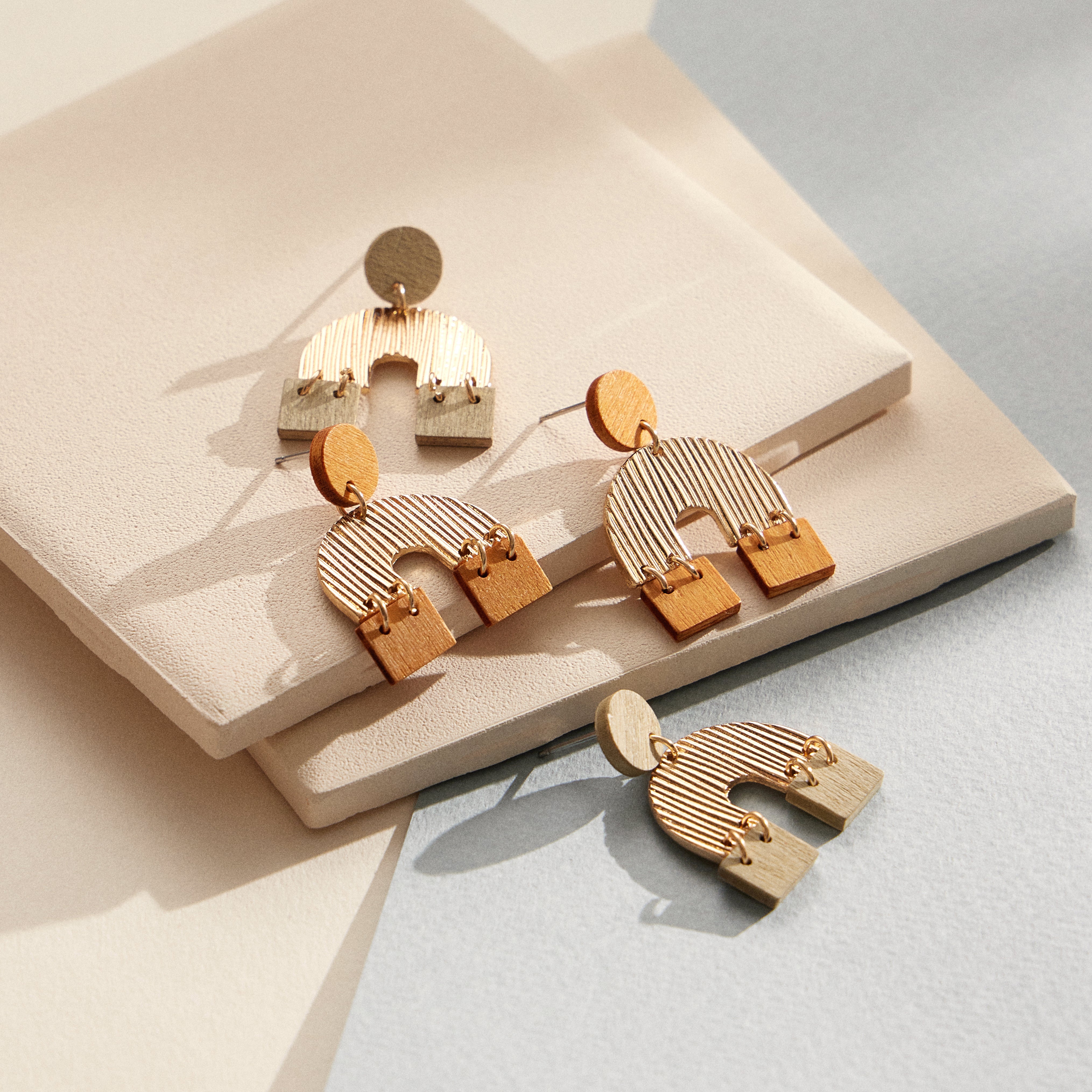 Wooden Arch Shaped Stud Earrings