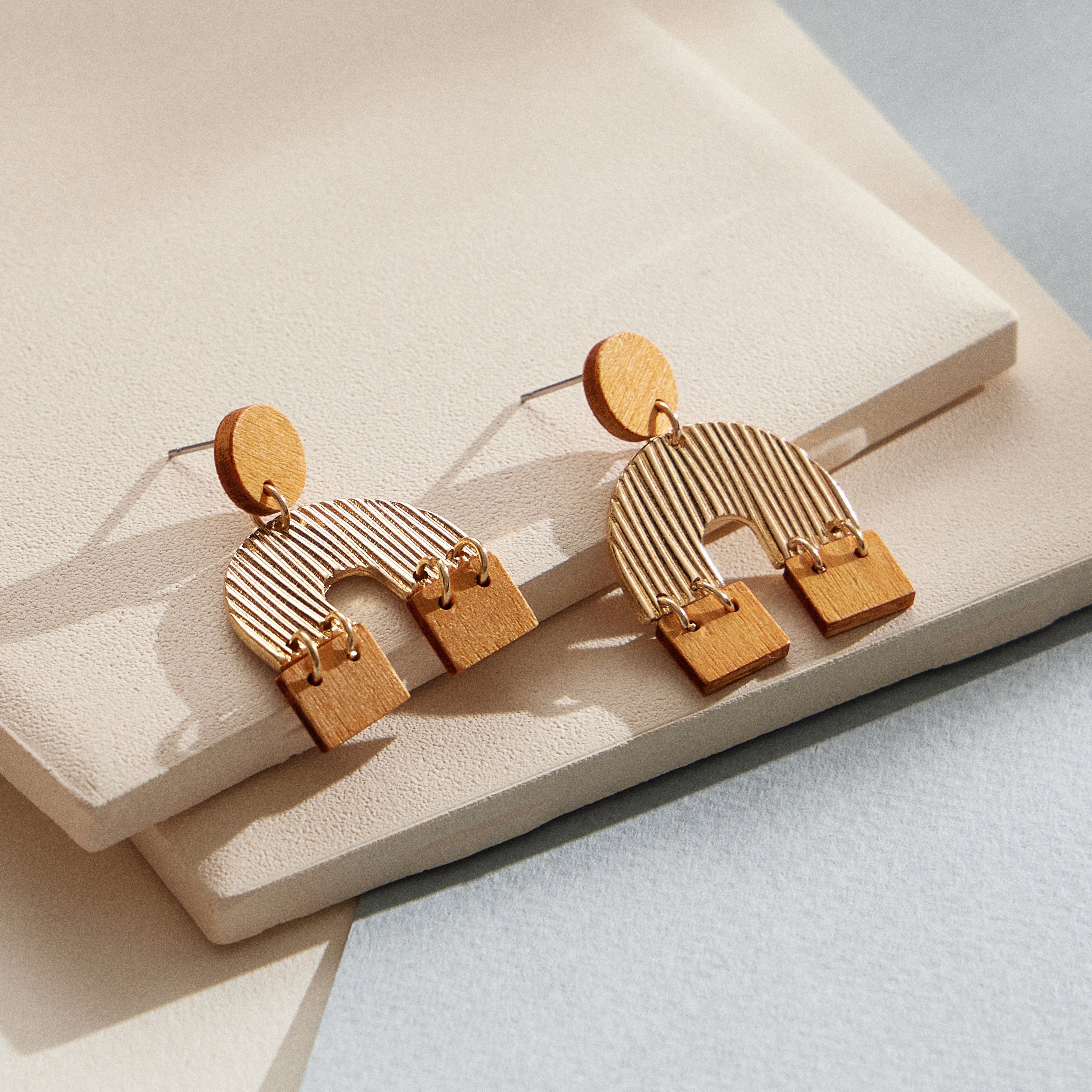 Wooden Arch Shaped Stud Earrings