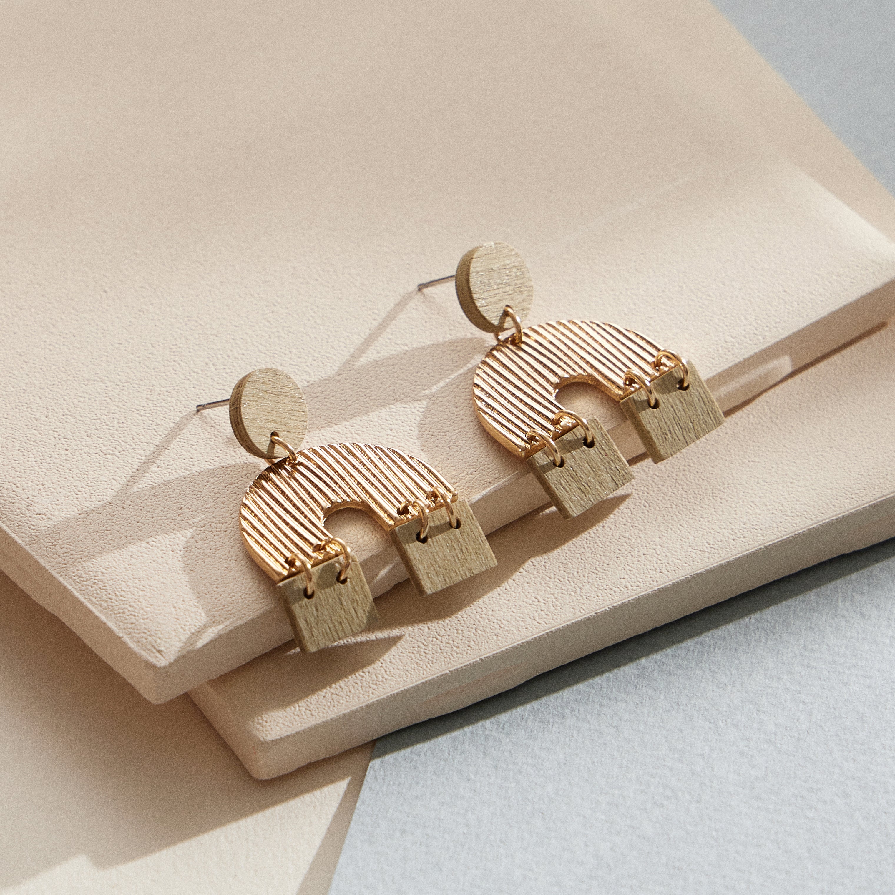 Wooden Arch Shaped Stud Earrings