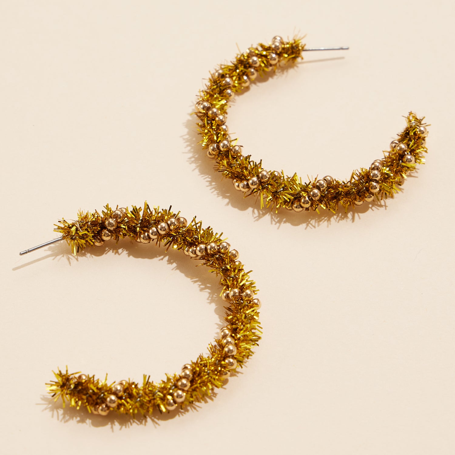 Gold Tinsel Hoop Earrings for a Festive Holiday Look