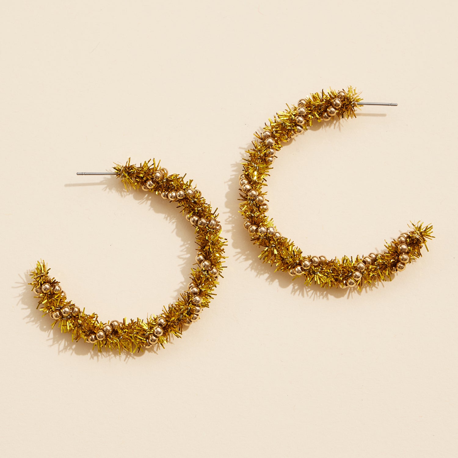 Gold Tinsel Hoop Earrings for a Festive Holiday Look
