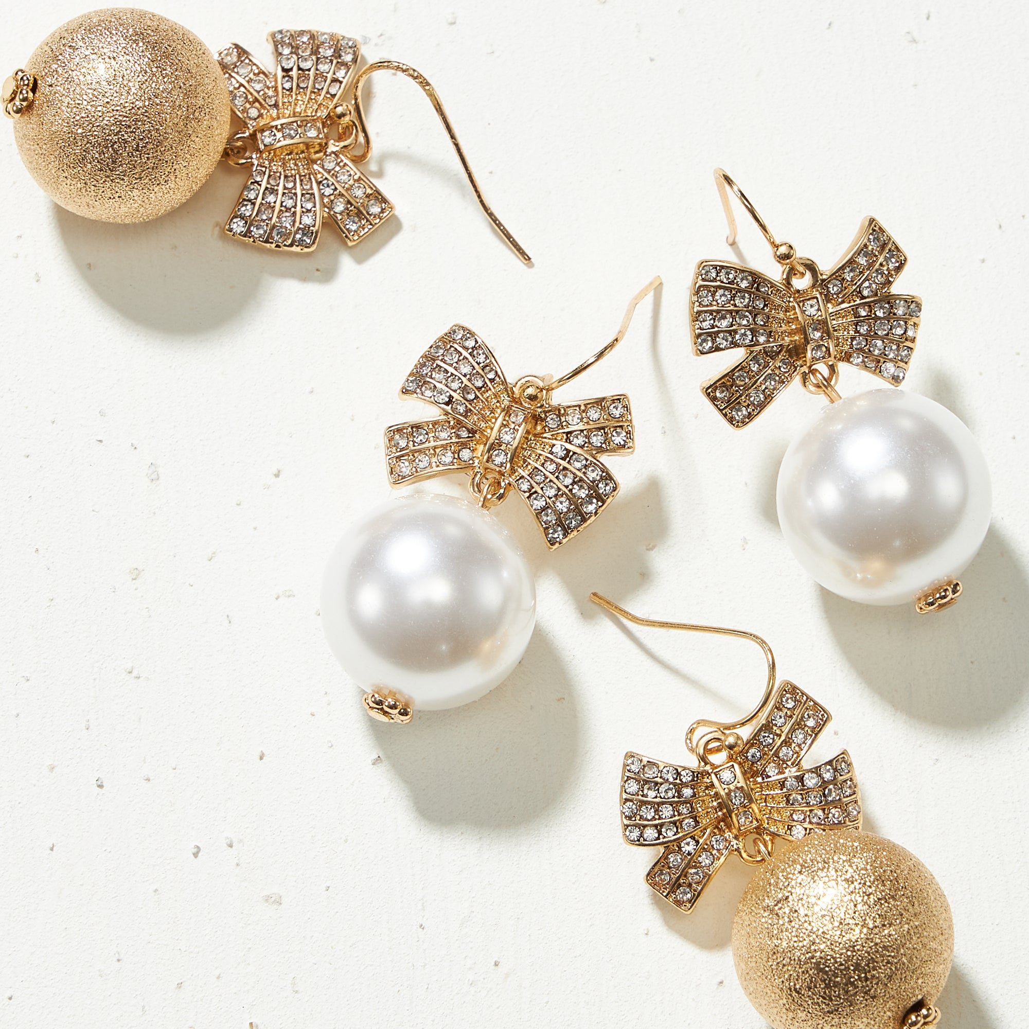 Rhinestone Bow Pearl Drop Earrings