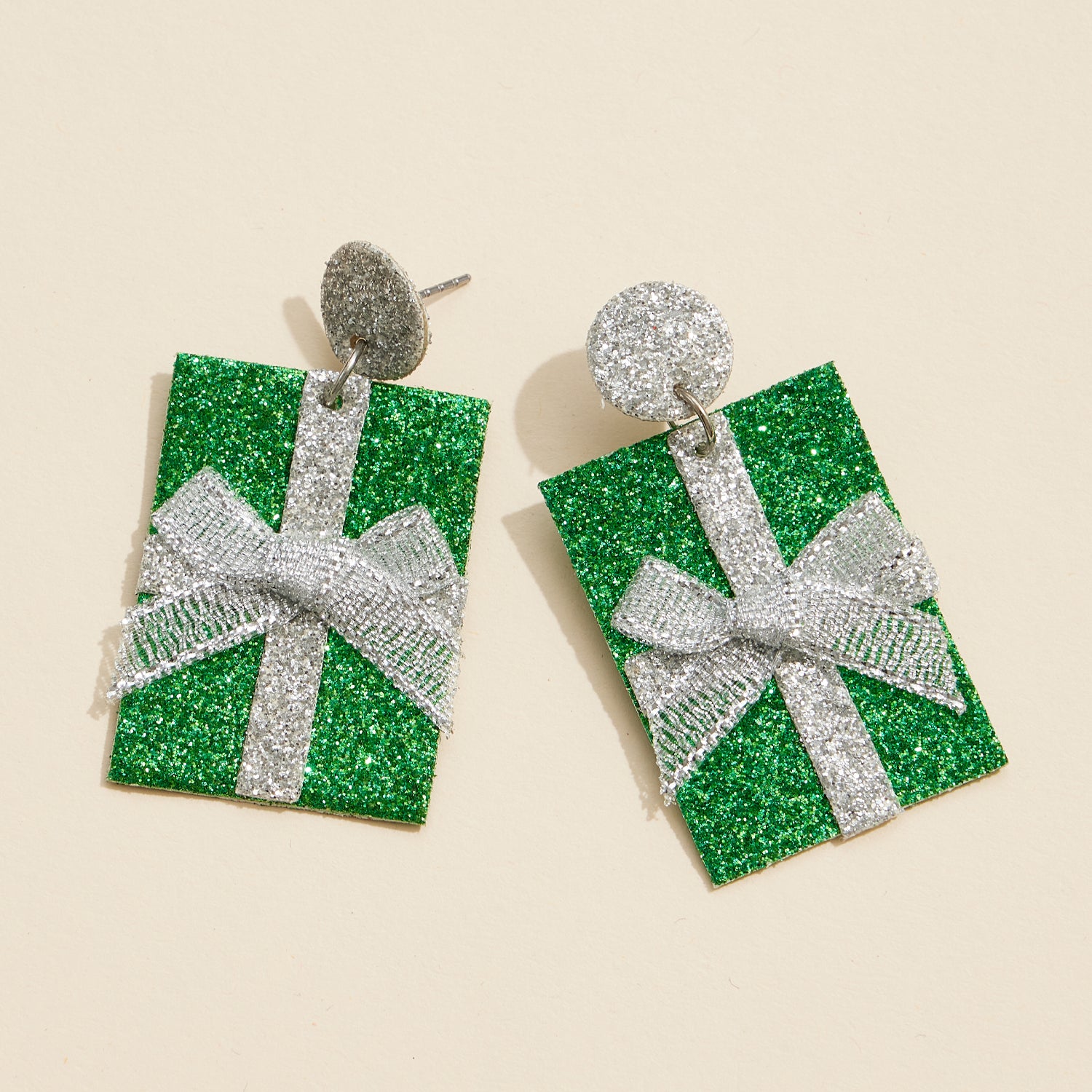 Glittering Gift Box Earrings with Bow Detail for Holiday Charm