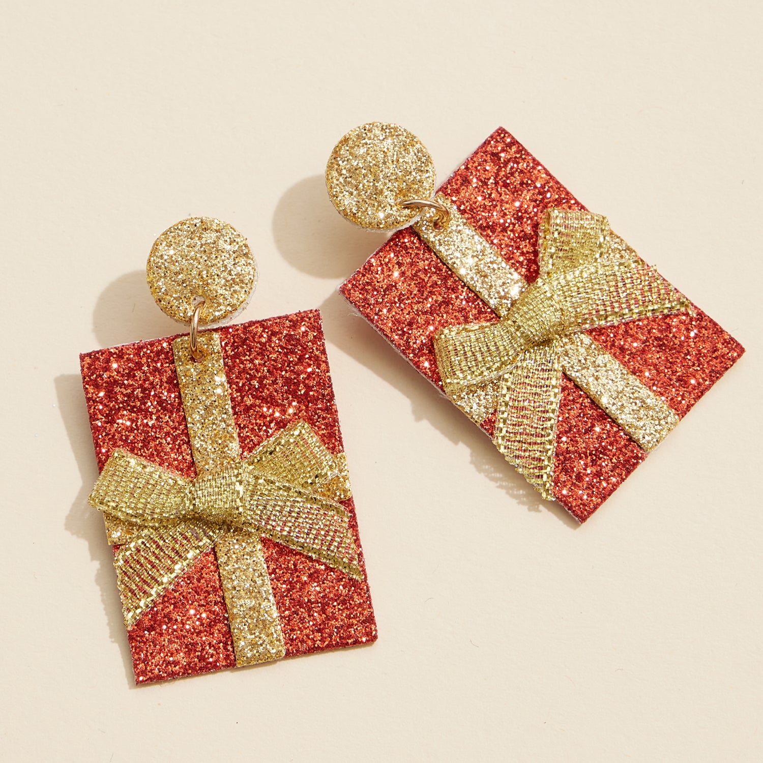 Glittering Gift Box Earrings with Bow Detail for Holiday Charm