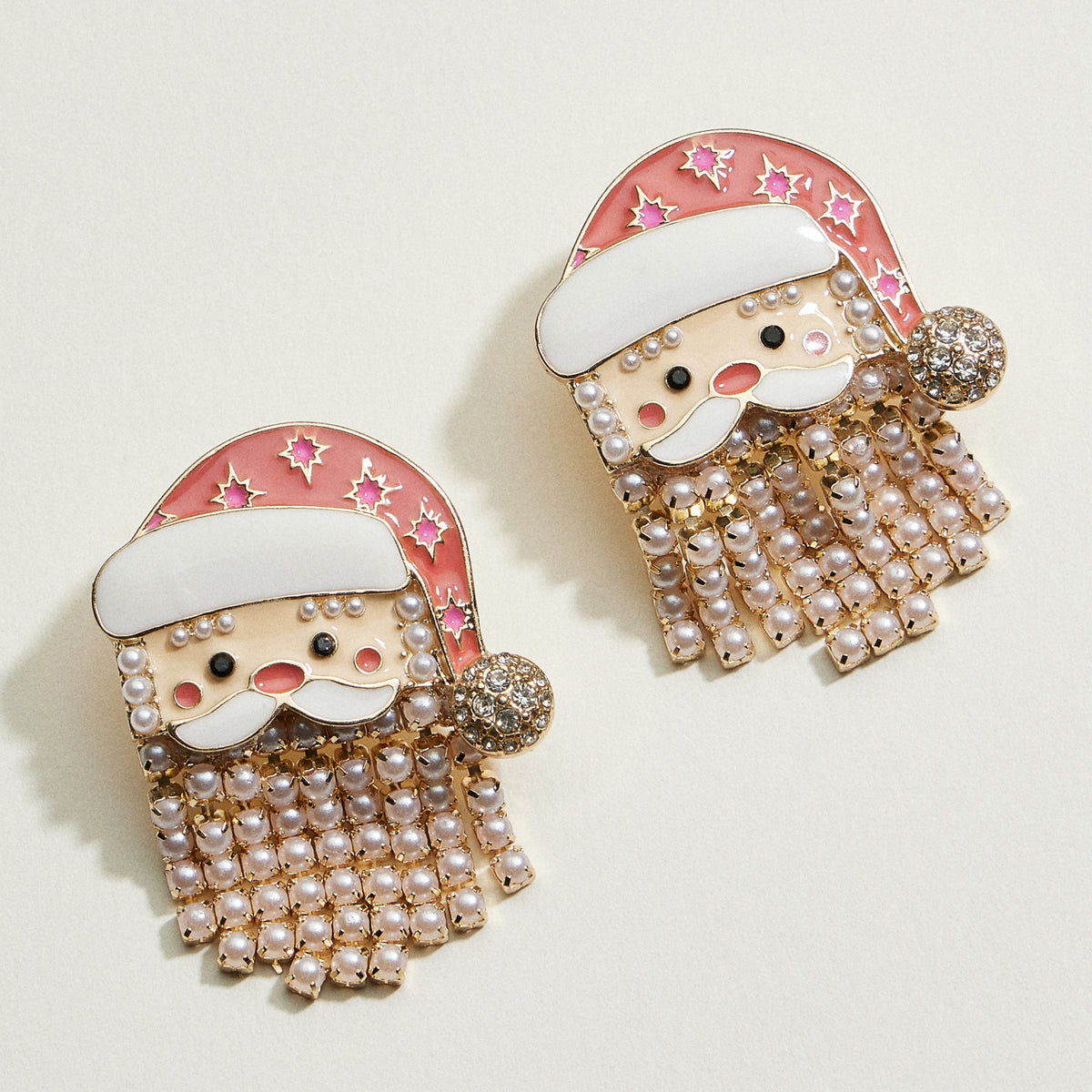 Pearl Fringe Santa Face Earrings