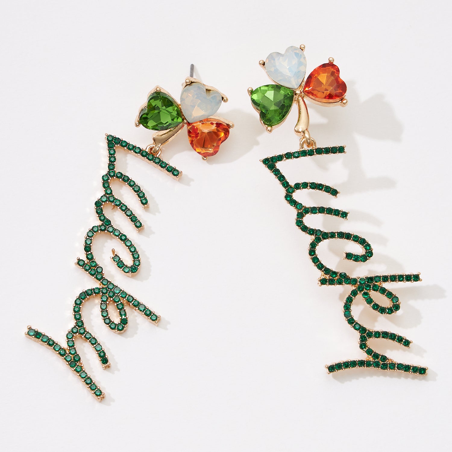 Linear Lucky Pave Stone Post Earrings for Saint Patrick Day