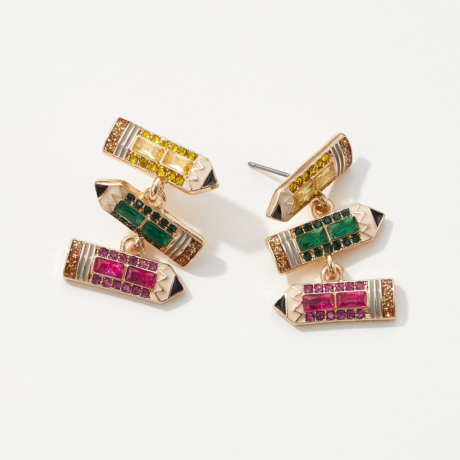 Enamel Three Drop Down Pencil | Earrings for Teacher's Day