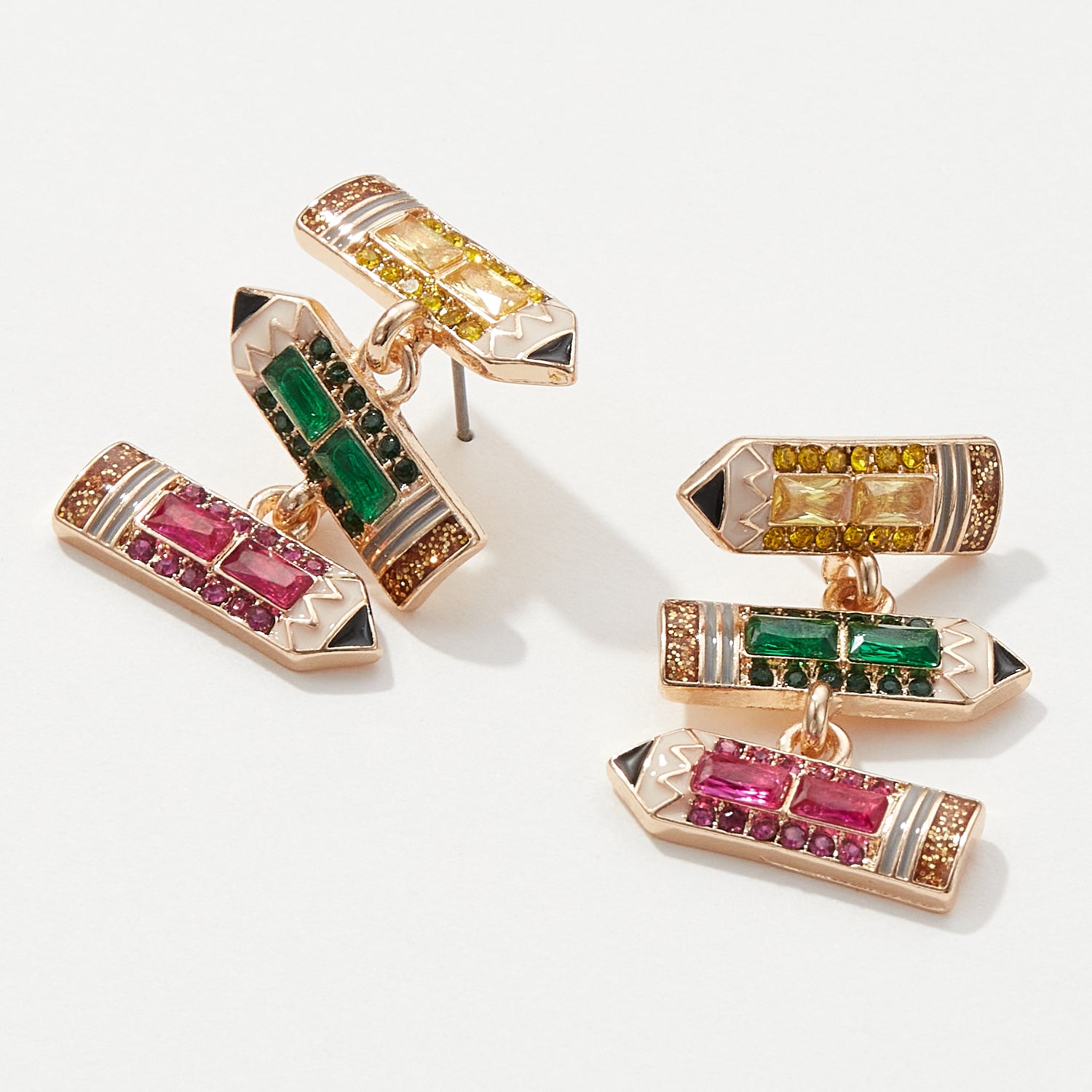 Enamel Three Drop Down Pencil | Earrings for Teacher's Day