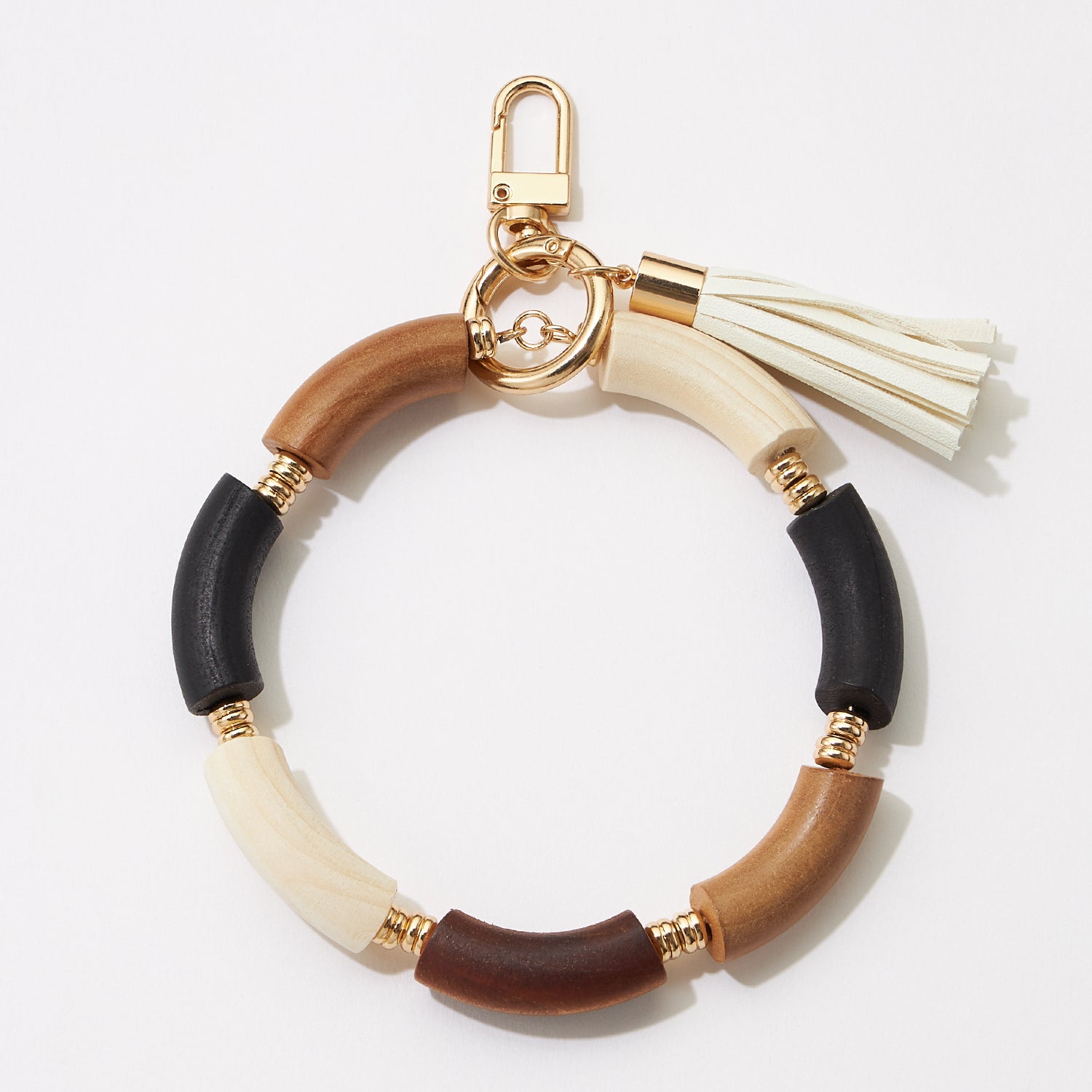 Wooden Wrist Keychain With Leather Tassel