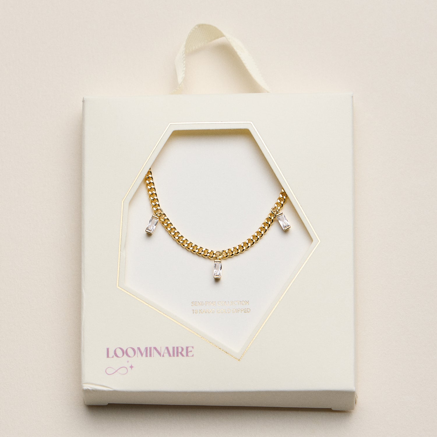 Gold Dipped Baguette Crystal Charm Necklace