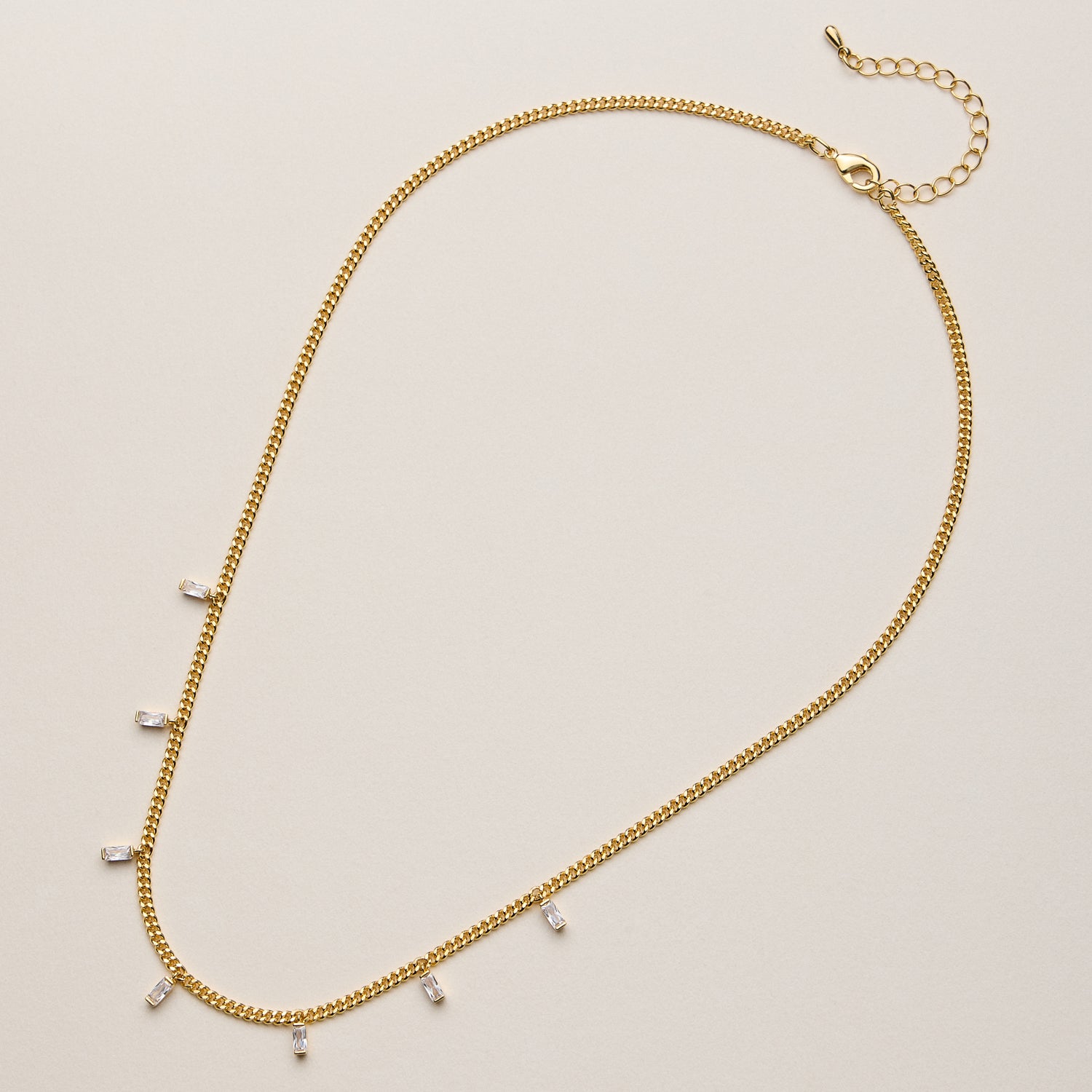 Gold Dipped Baguette Crystal Charm Necklace