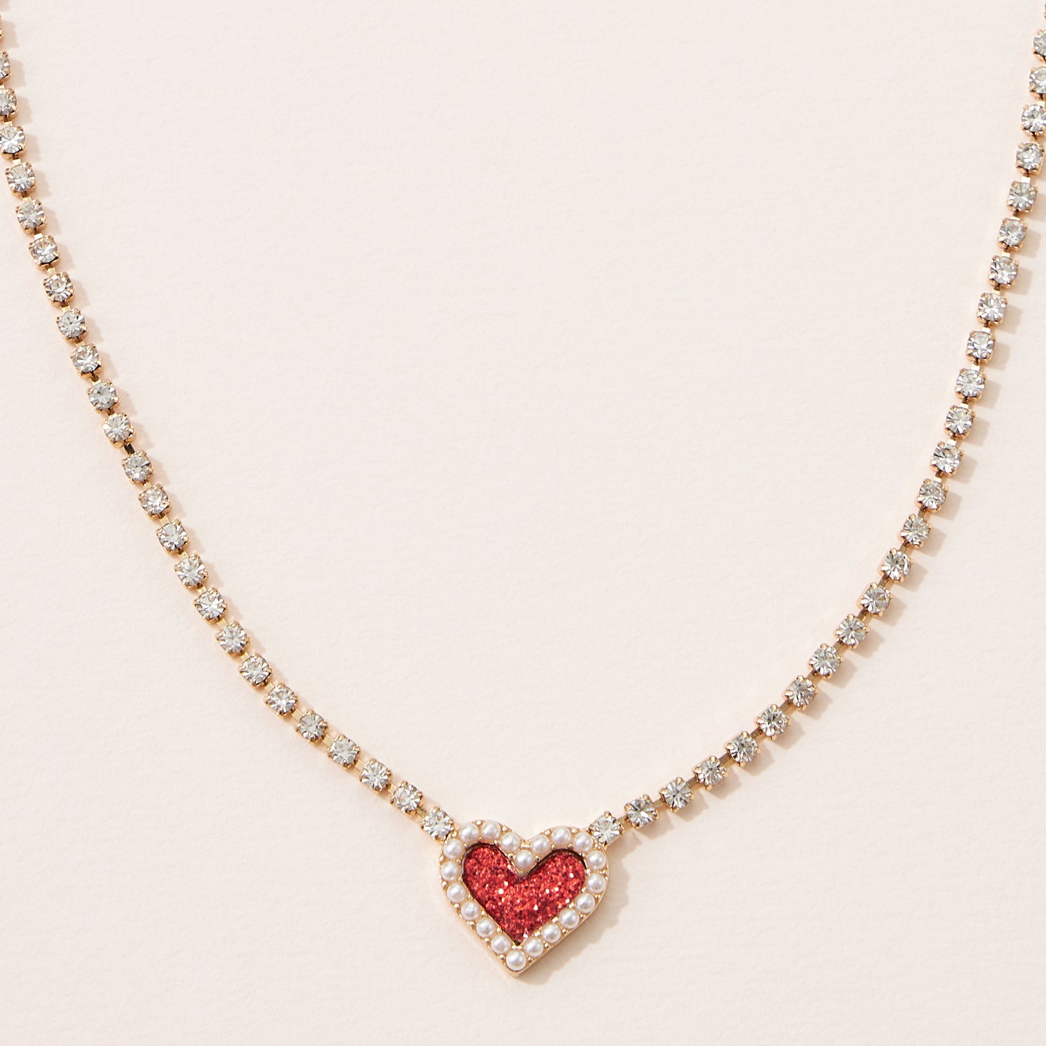 Heart Pendant Necklace with Clear Stone Line for Valentine's Day