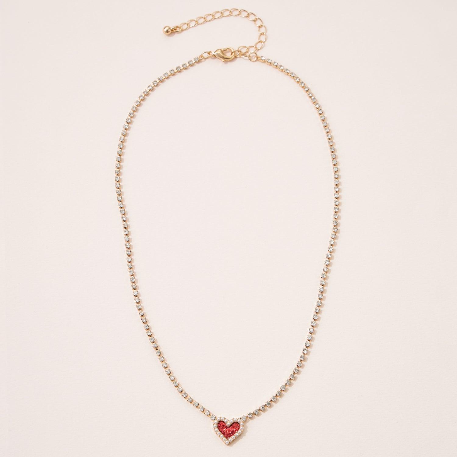 Heart Pendant Necklace with Clear Stone Line for Valentine's Day