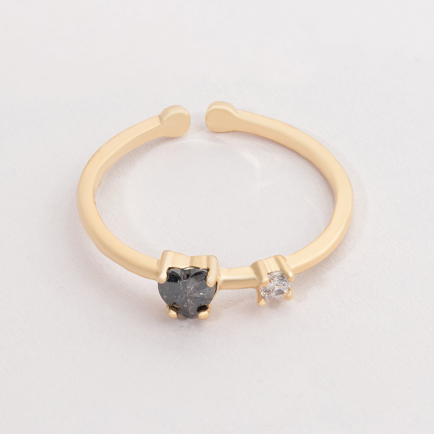 Heart and Clear Stone Adjustable Gold Dipped Ring for Everyday Wear