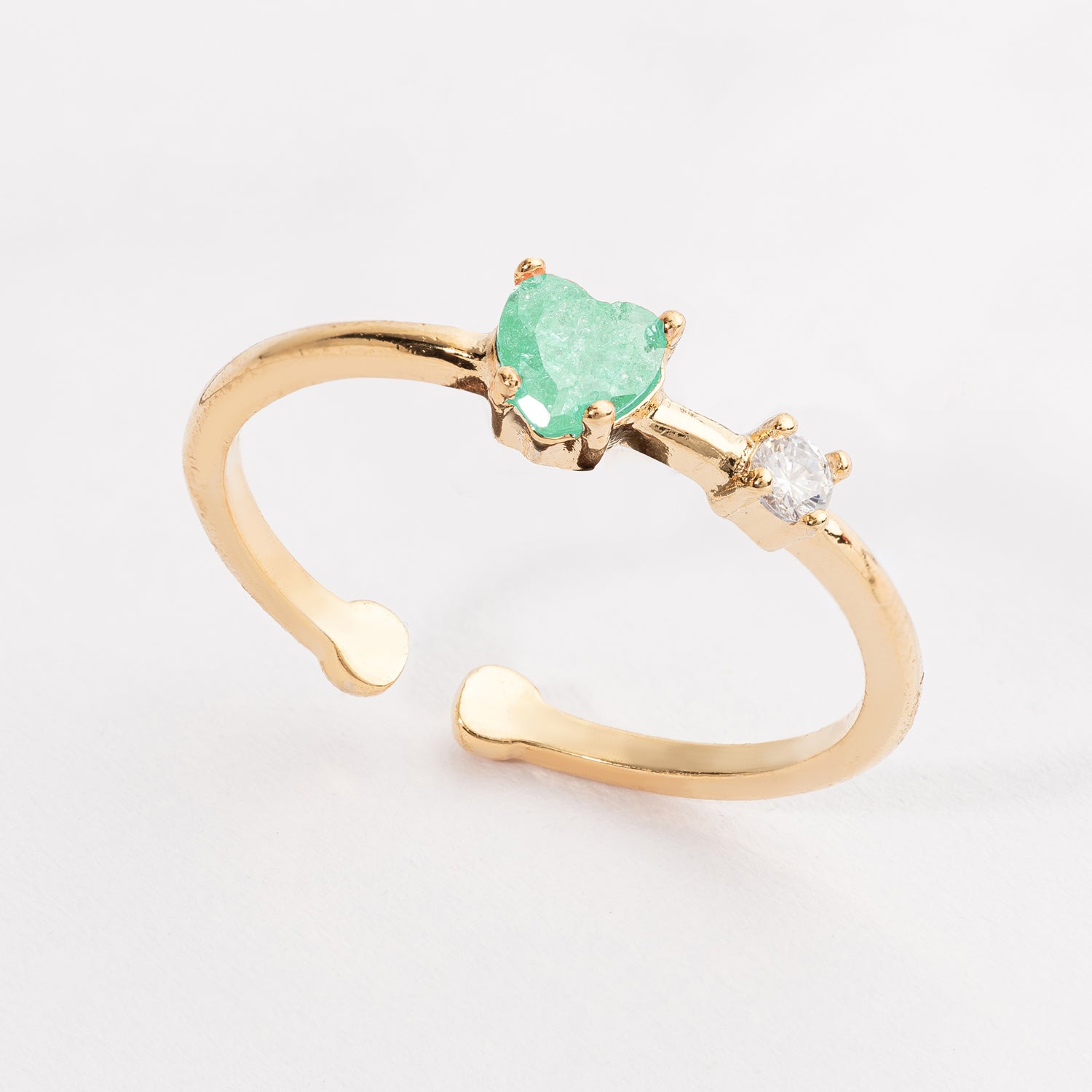 Heart and Clear Stone Adjustable Gold Dipped Ring for Everyday Wear