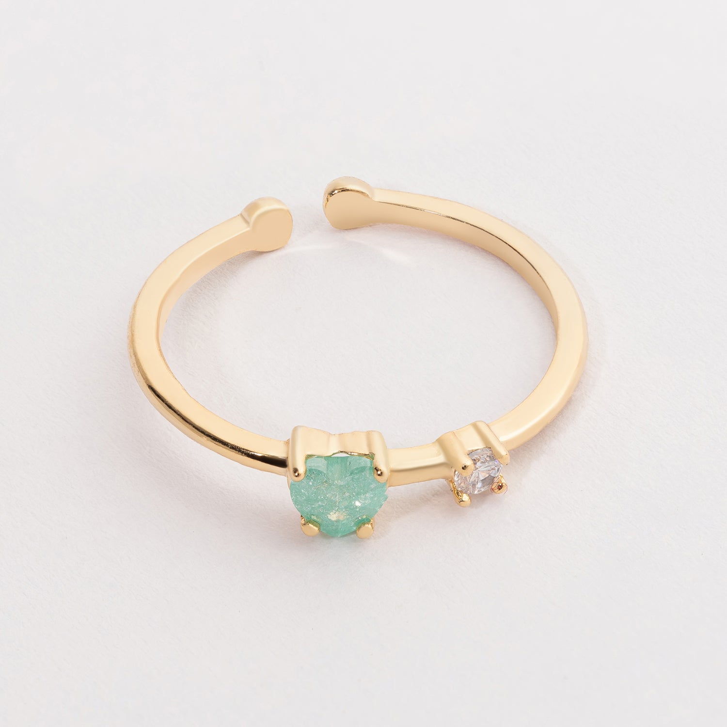 Heart and Clear Stone Adjustable Gold Dipped Ring for Everyday Wear