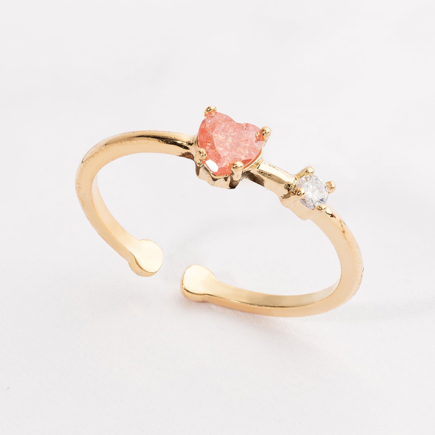 Heart and Clear Stone Adjustable Gold Dipped Ring for Everyday Wear