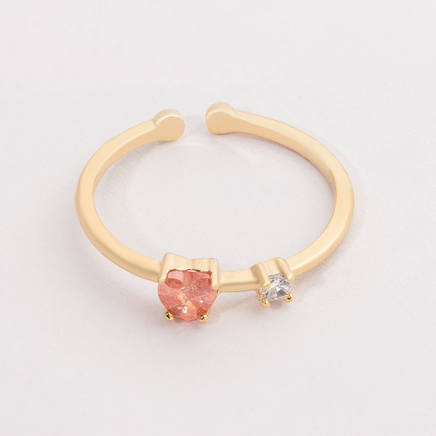 Heart and Clear Stone Adjustable Gold Dipped Ring for Everyday Wear