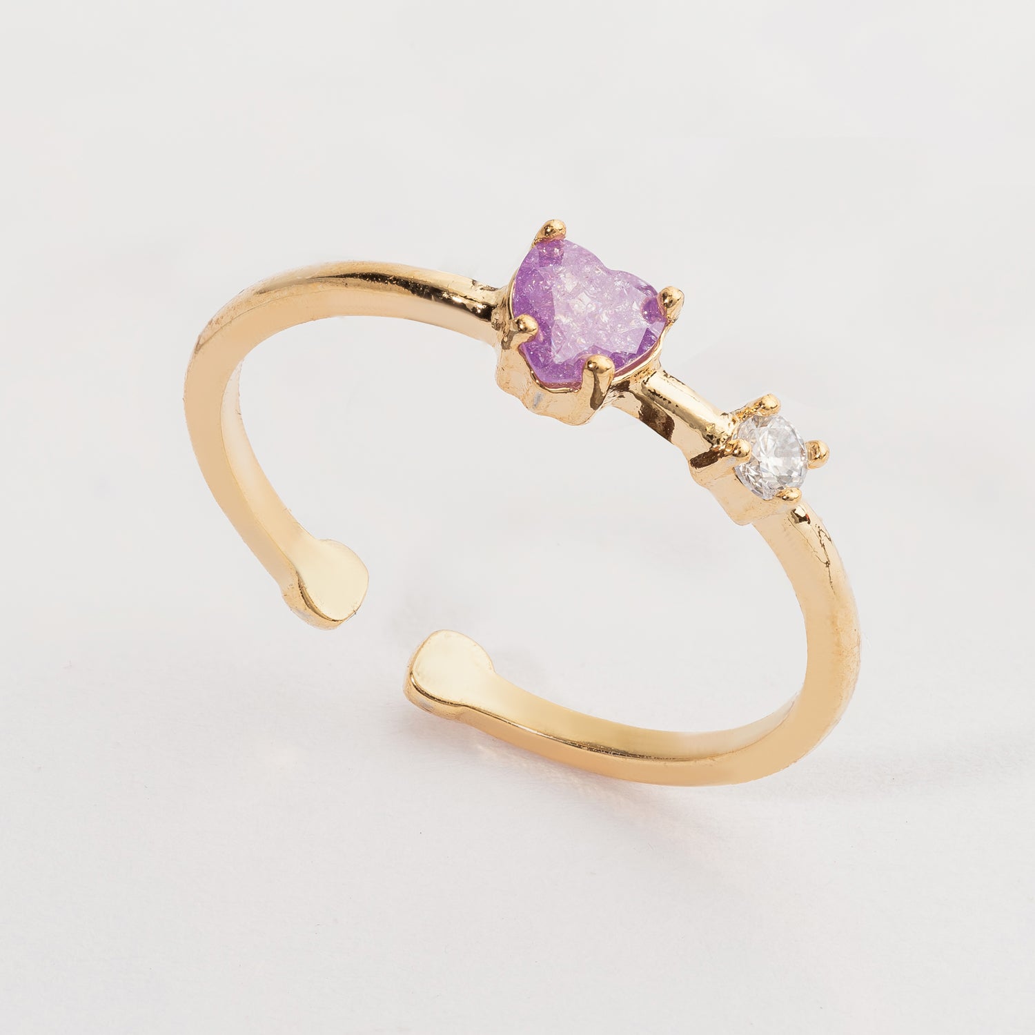 Heart and Clear Stone Adjustable Gold Dipped Ring for Everyday Wear