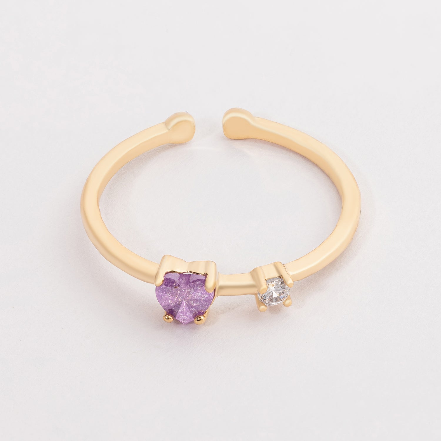 Heart and Clear Stone Adjustable Gold Dipped Ring for Everyday Wear