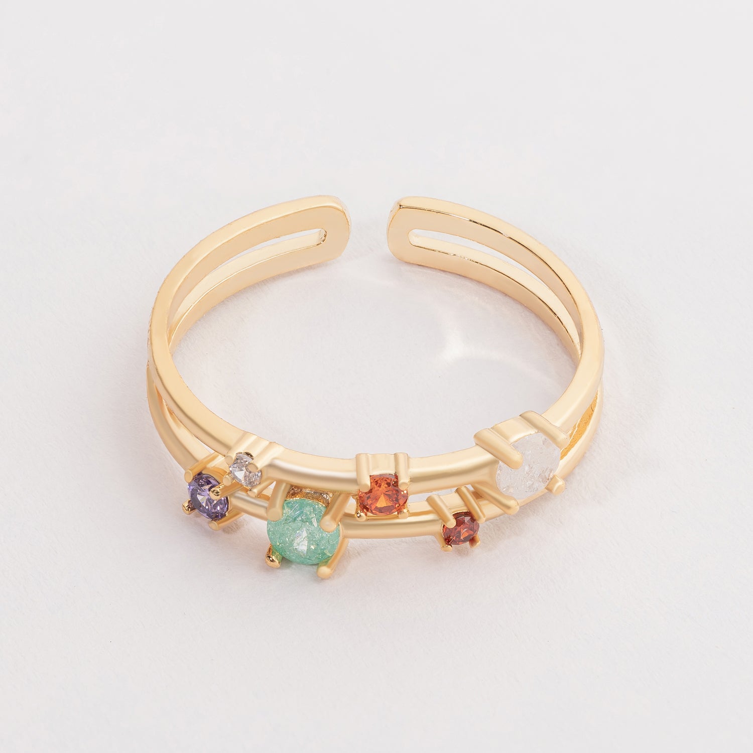 Gold Cuff Ring with Colorful Gemstone Accents