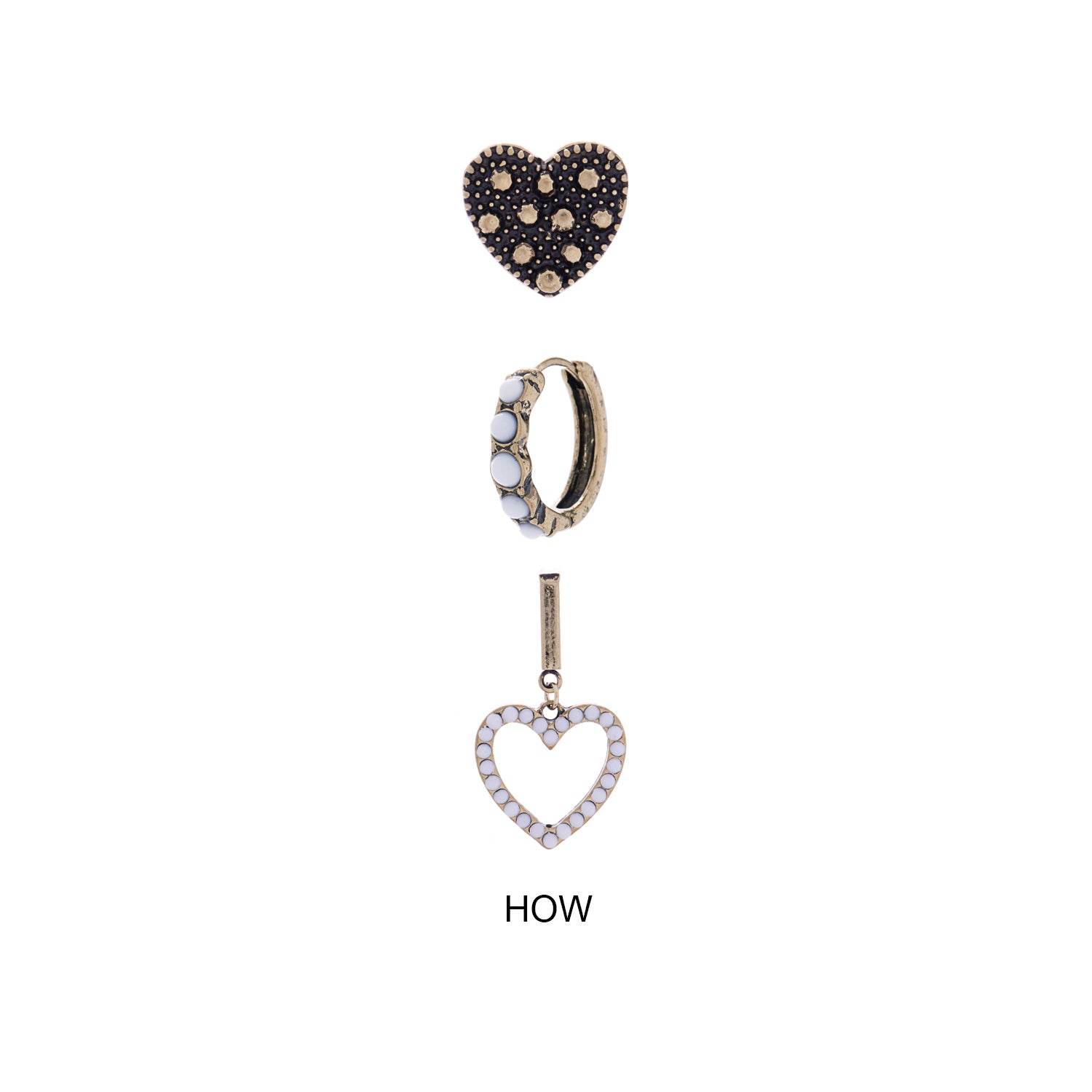 Heart Shaped Multi Earrings Set with Natural Stones