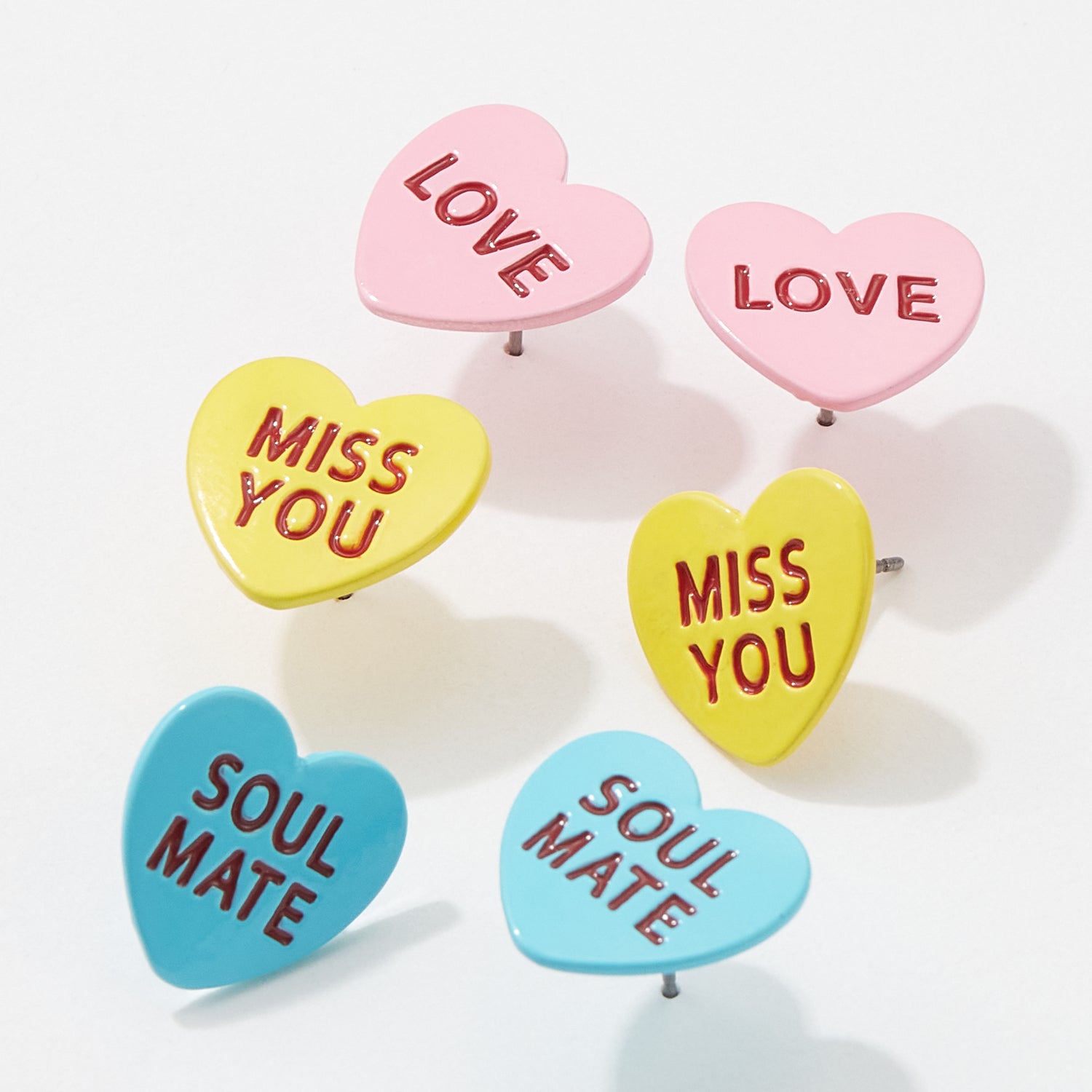 A Set of Three Loving Phrase Post Earrings