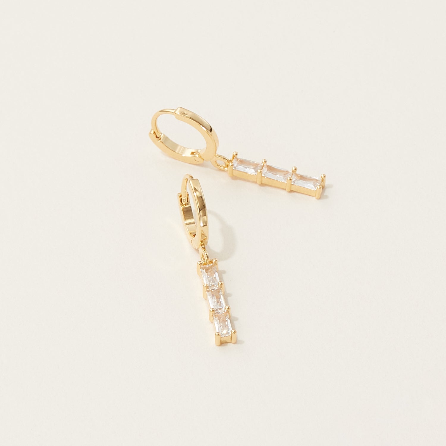 Gold Drop Hoop Earrings with Baguette Crystals