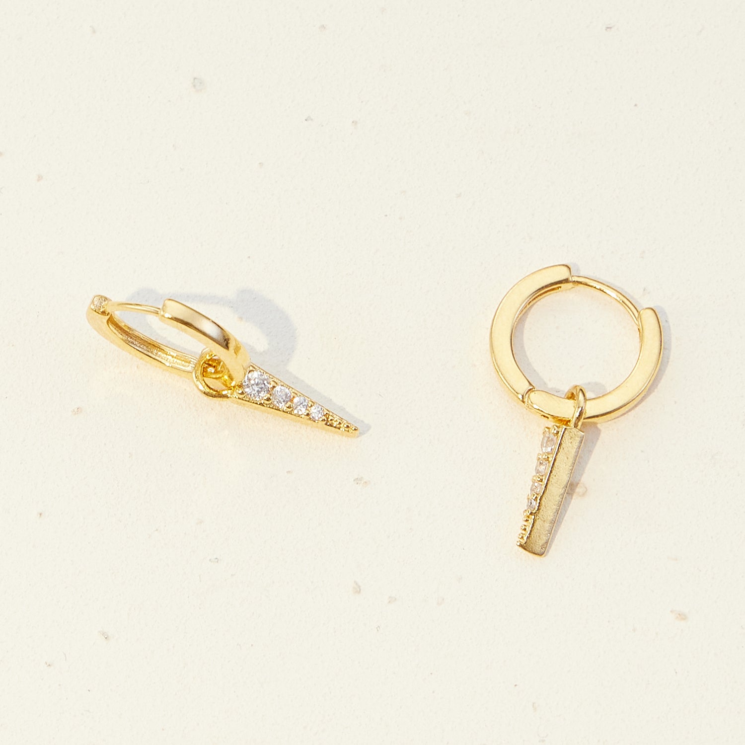 Gold Huggie Earrings with Crystal Spike Charm